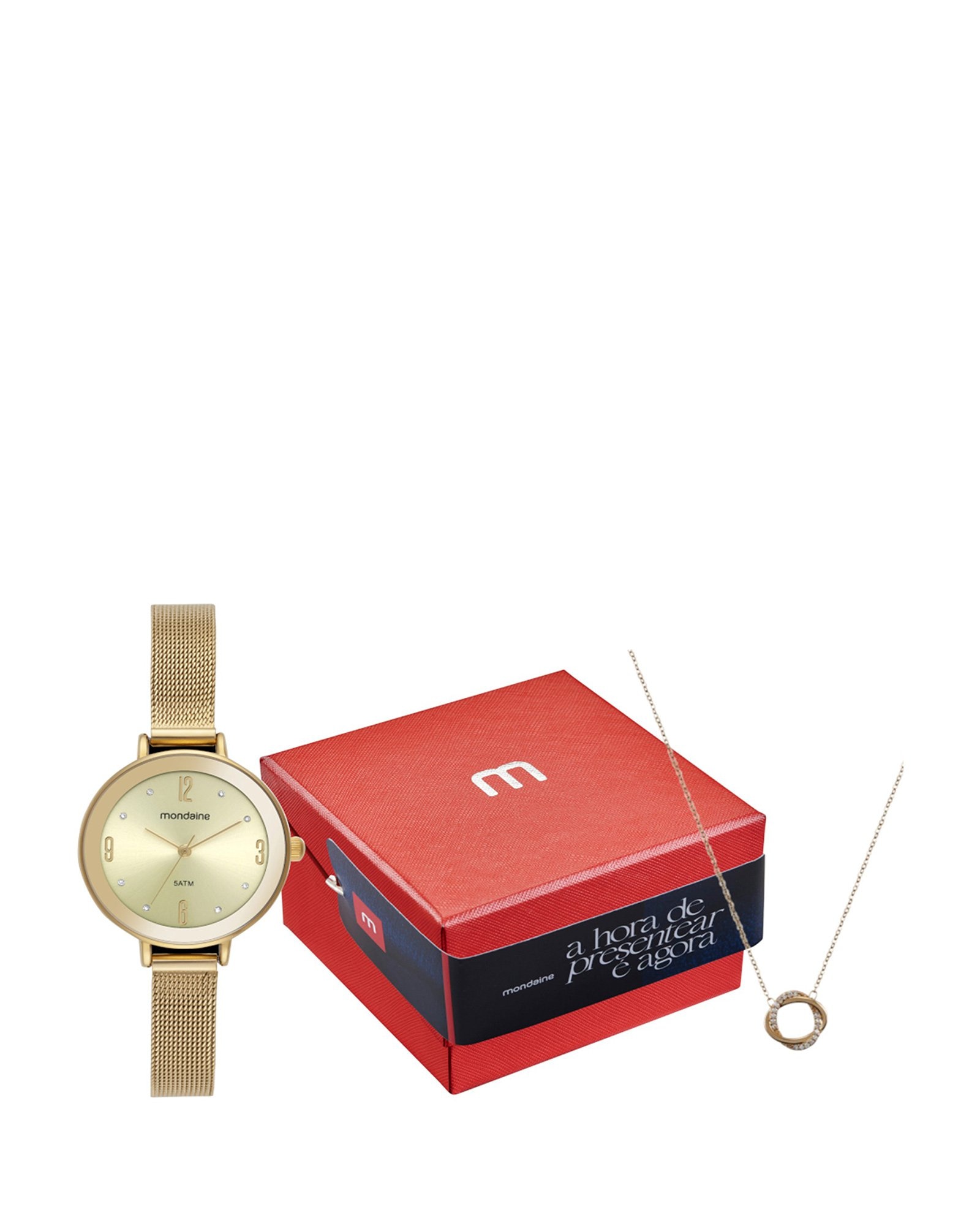 Kit relógio analógico feminino 32873LPMKDE1K1 + colar dourado | Mondaine