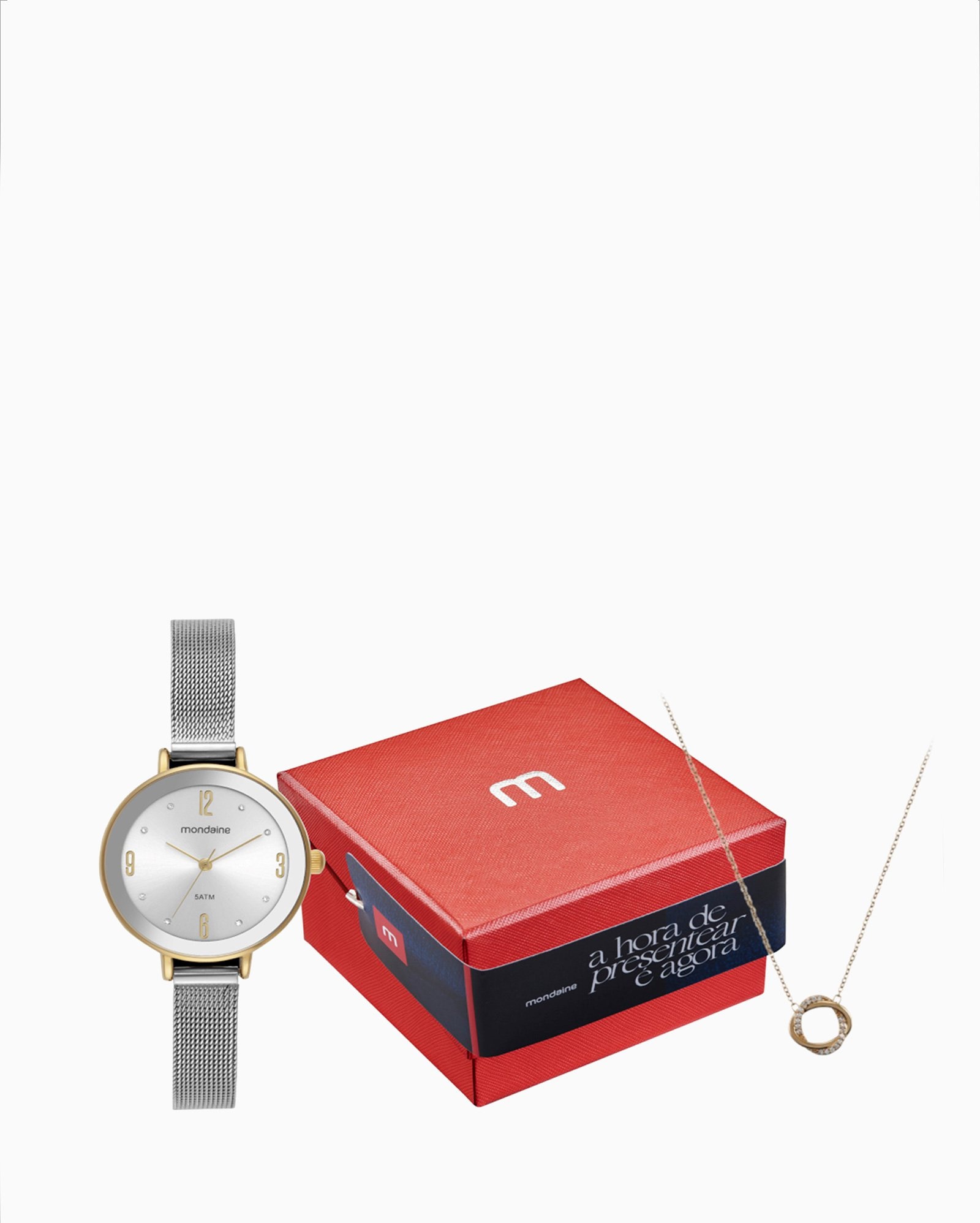 Kit relógio analógico feminino 32873LPMKBE2K1 + colar prata | Mondaine