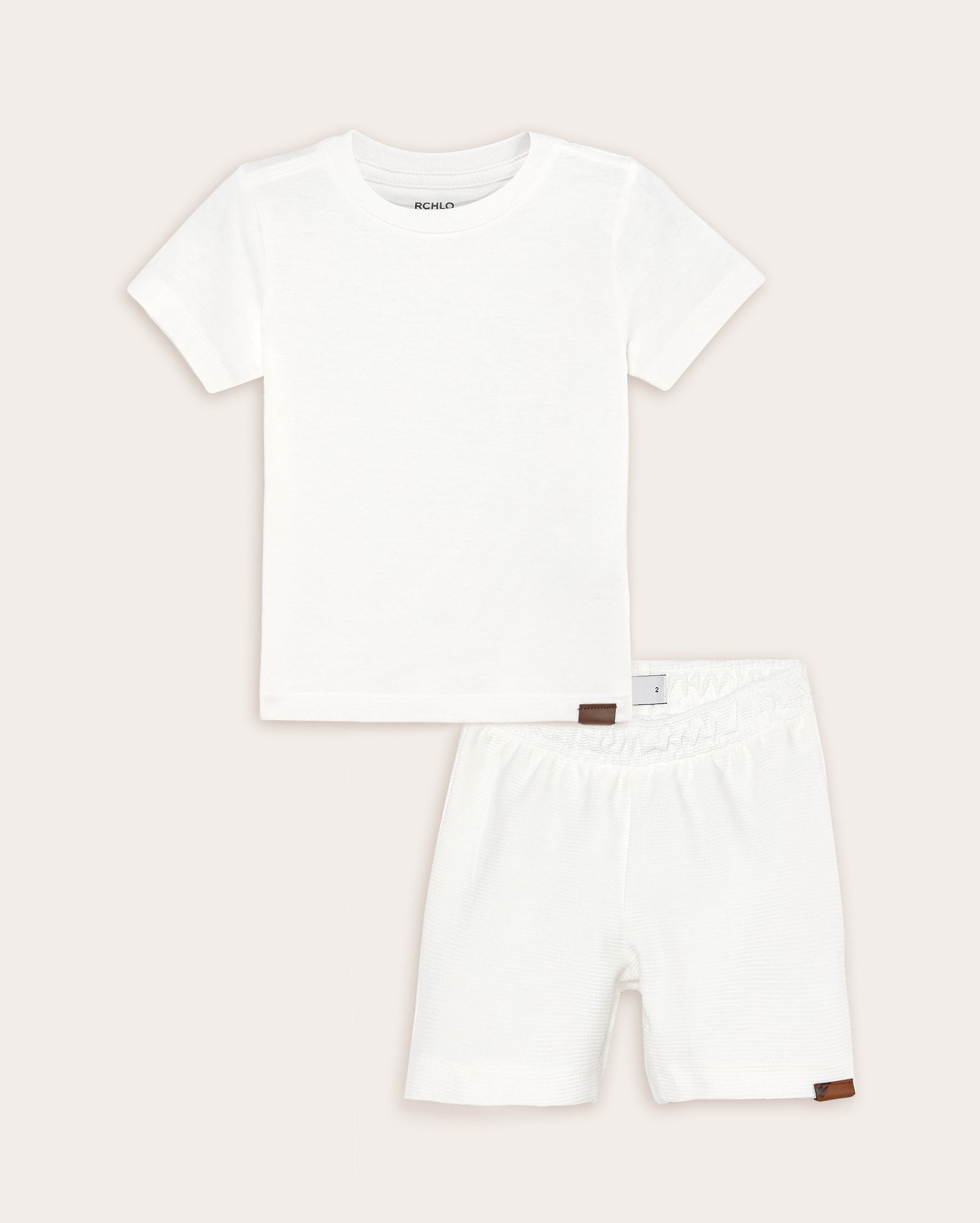Conjunto curto infantil com textura e cós elástico 1-4A - branco