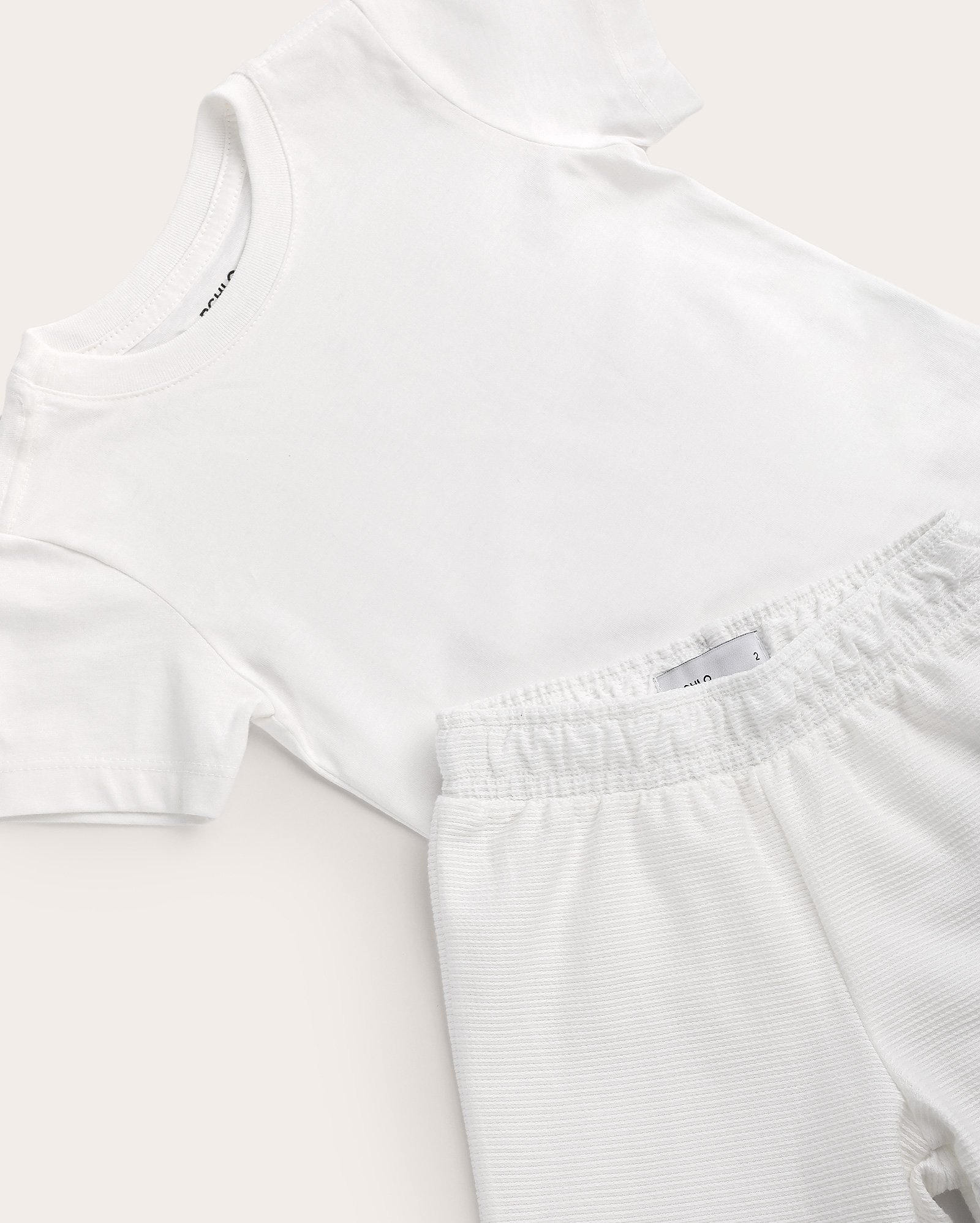 Conjunto curto infantil com textura e cós elástico 1-4A - branco