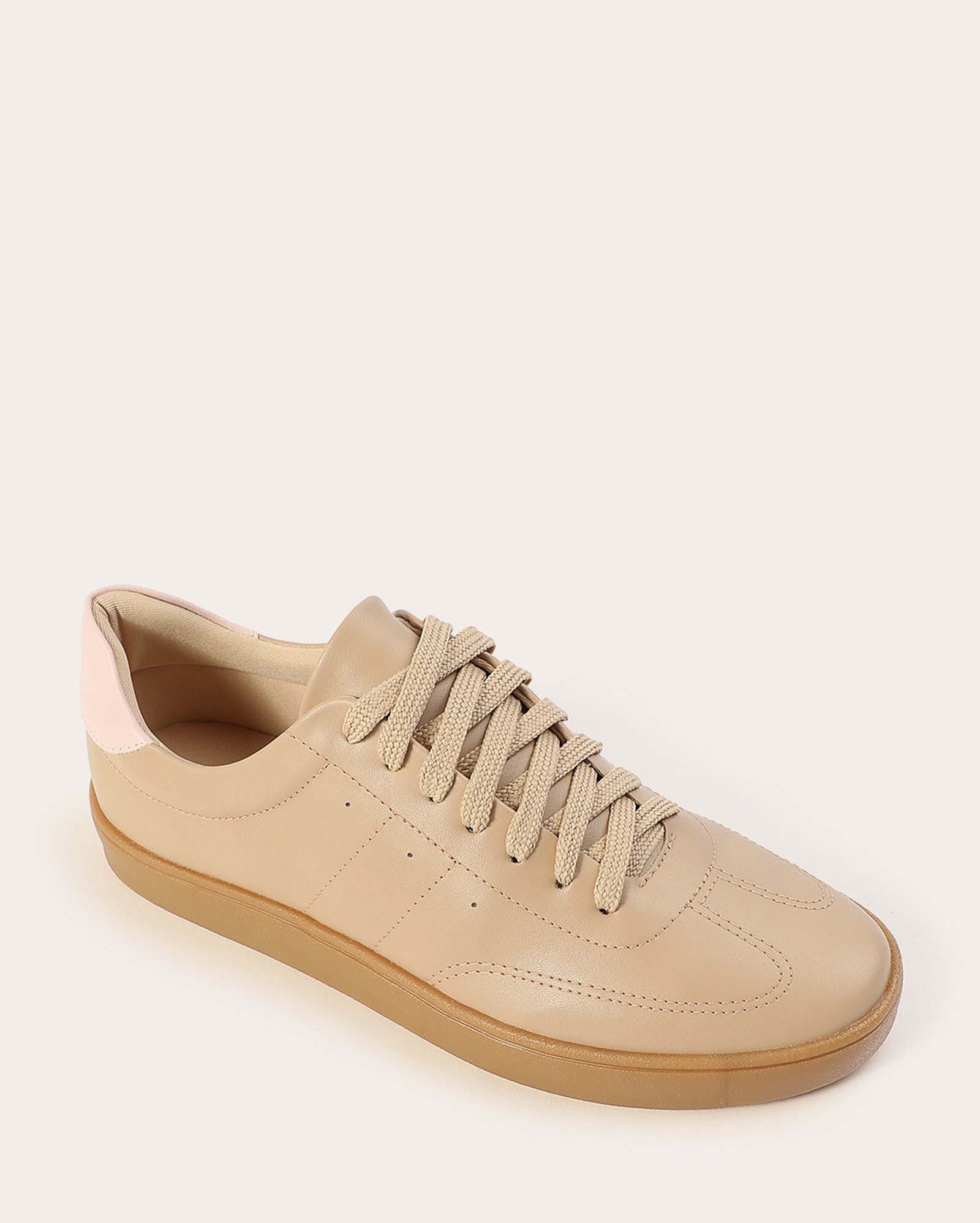 Tênis feminino cano baixo contraste com recortes - Bege
