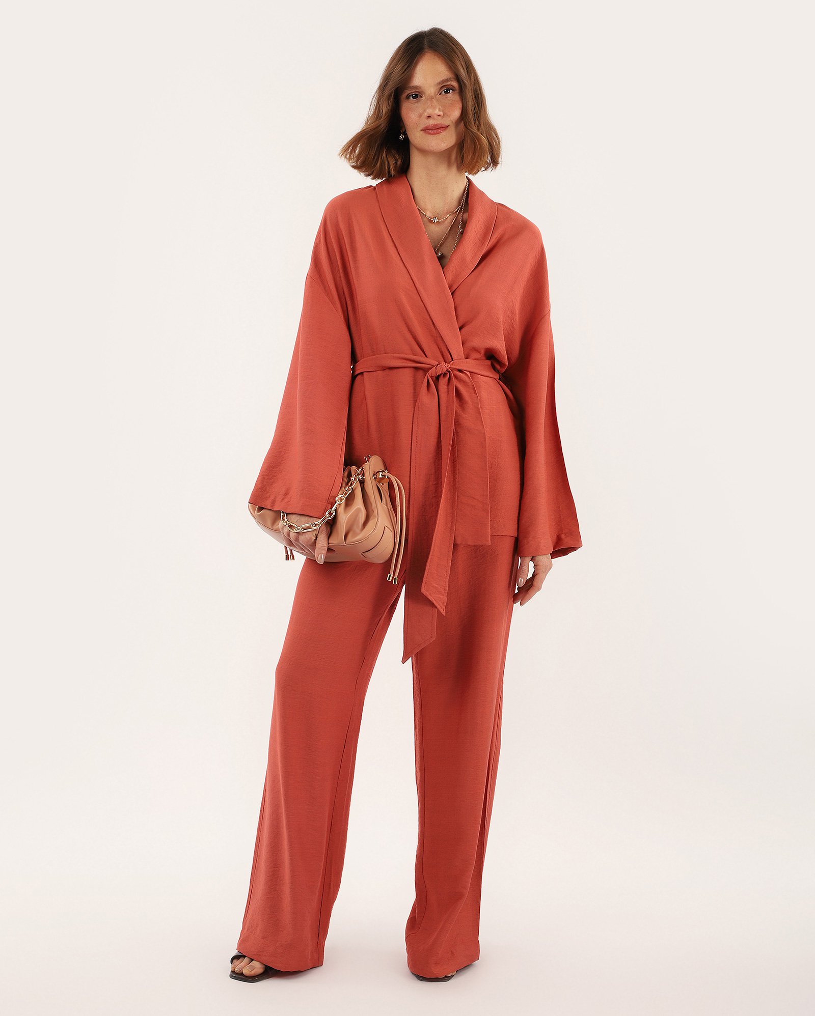 Kimono feminino com viscose e amarração rosa | AK
