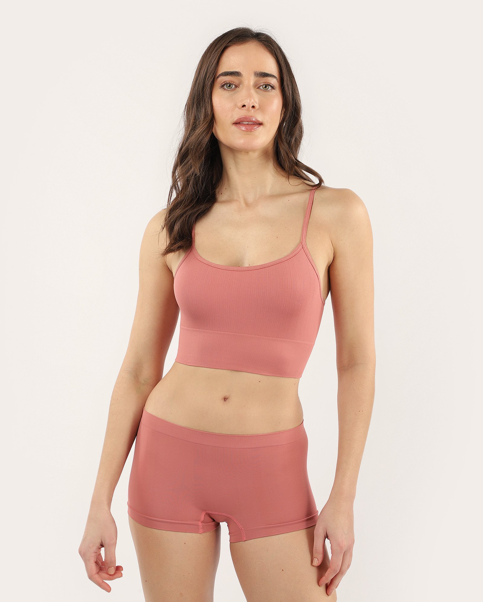 Sutiã top alças finas canelado rosa