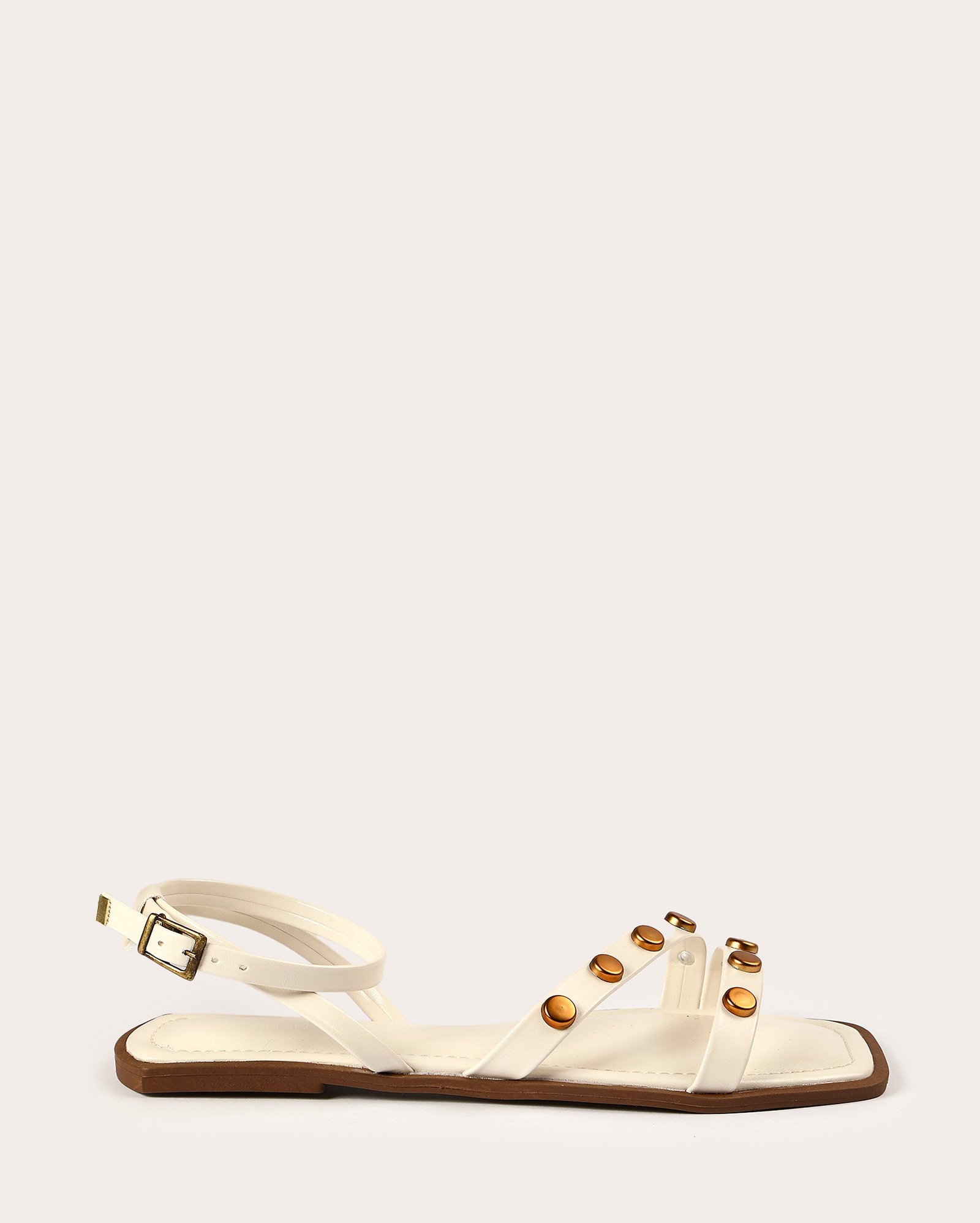 Sandália rasteira feminina com moedas metálicas off-white