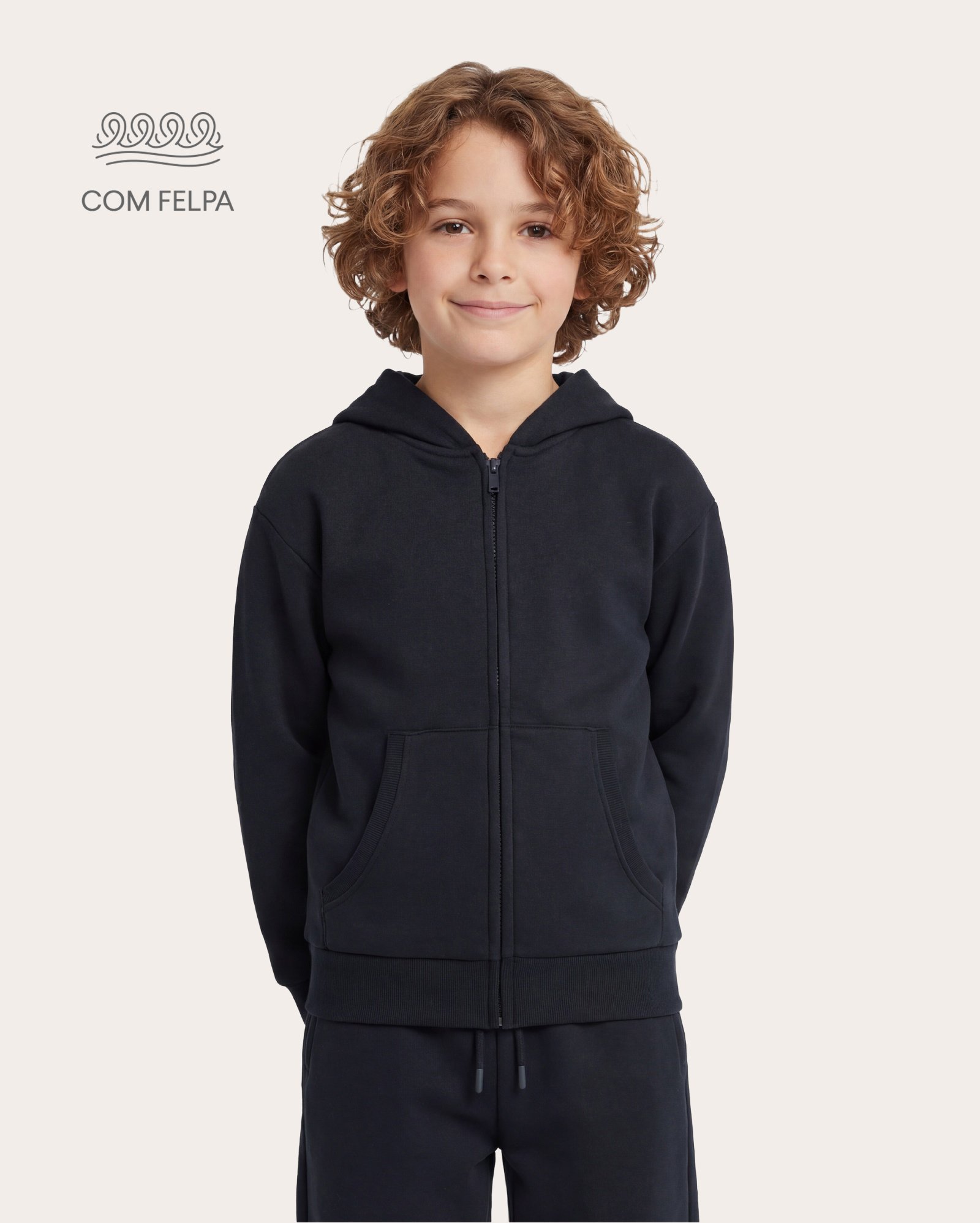 Blusa de moletom infantil com felpa 6-14A - Azul Escuro