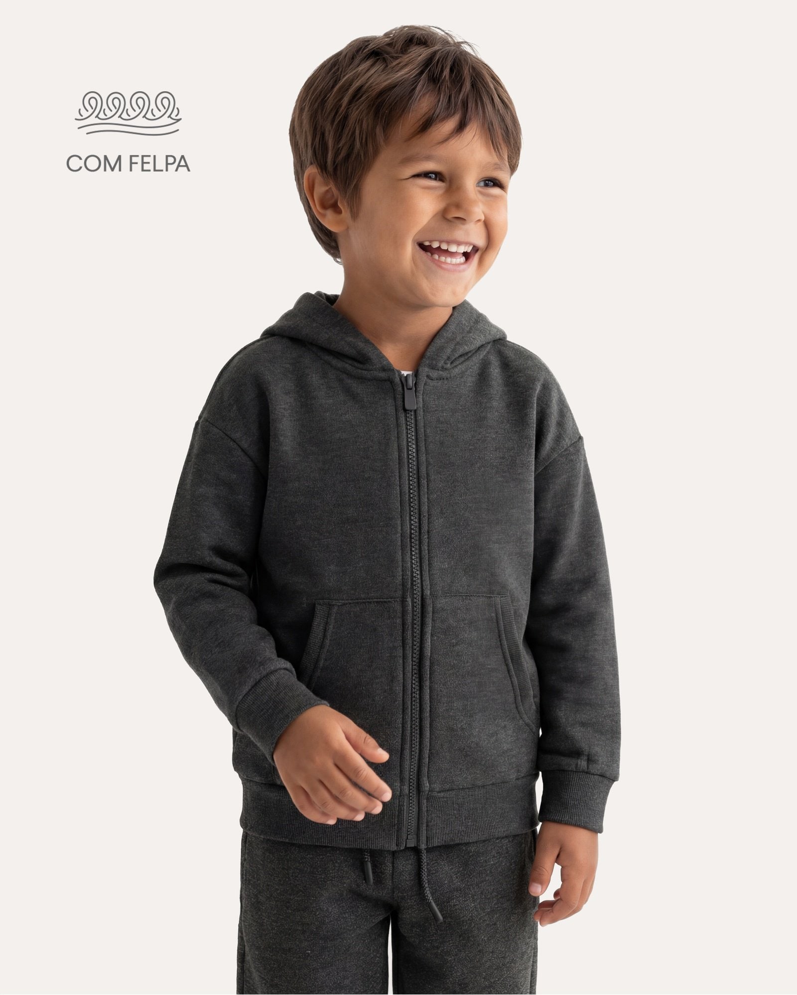 Blusa de moletom infantil com felpa 1-6A - Cinza Escuro Mescla