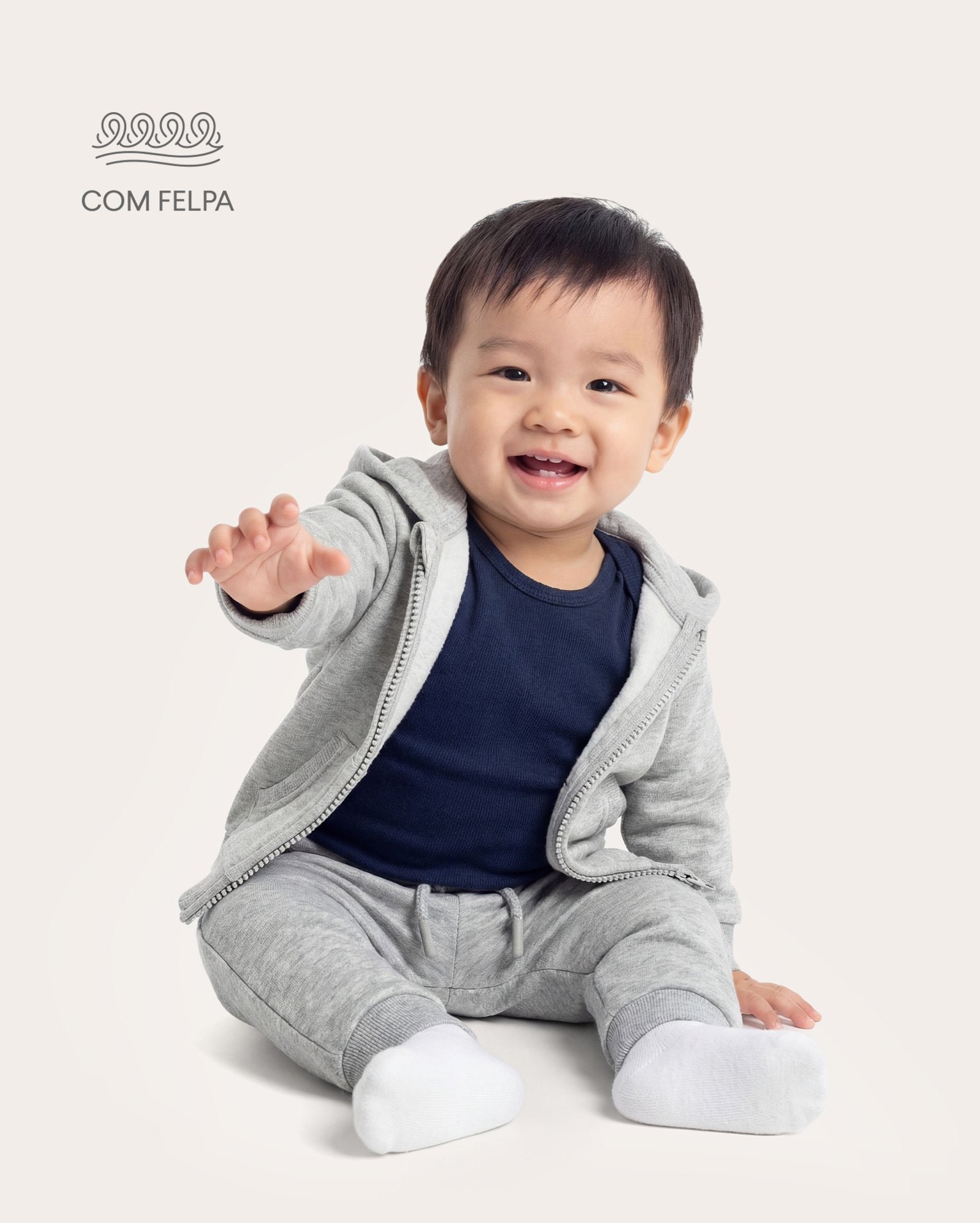 Blusa de moletom bebê com felpa - Cinza Claro Mescla