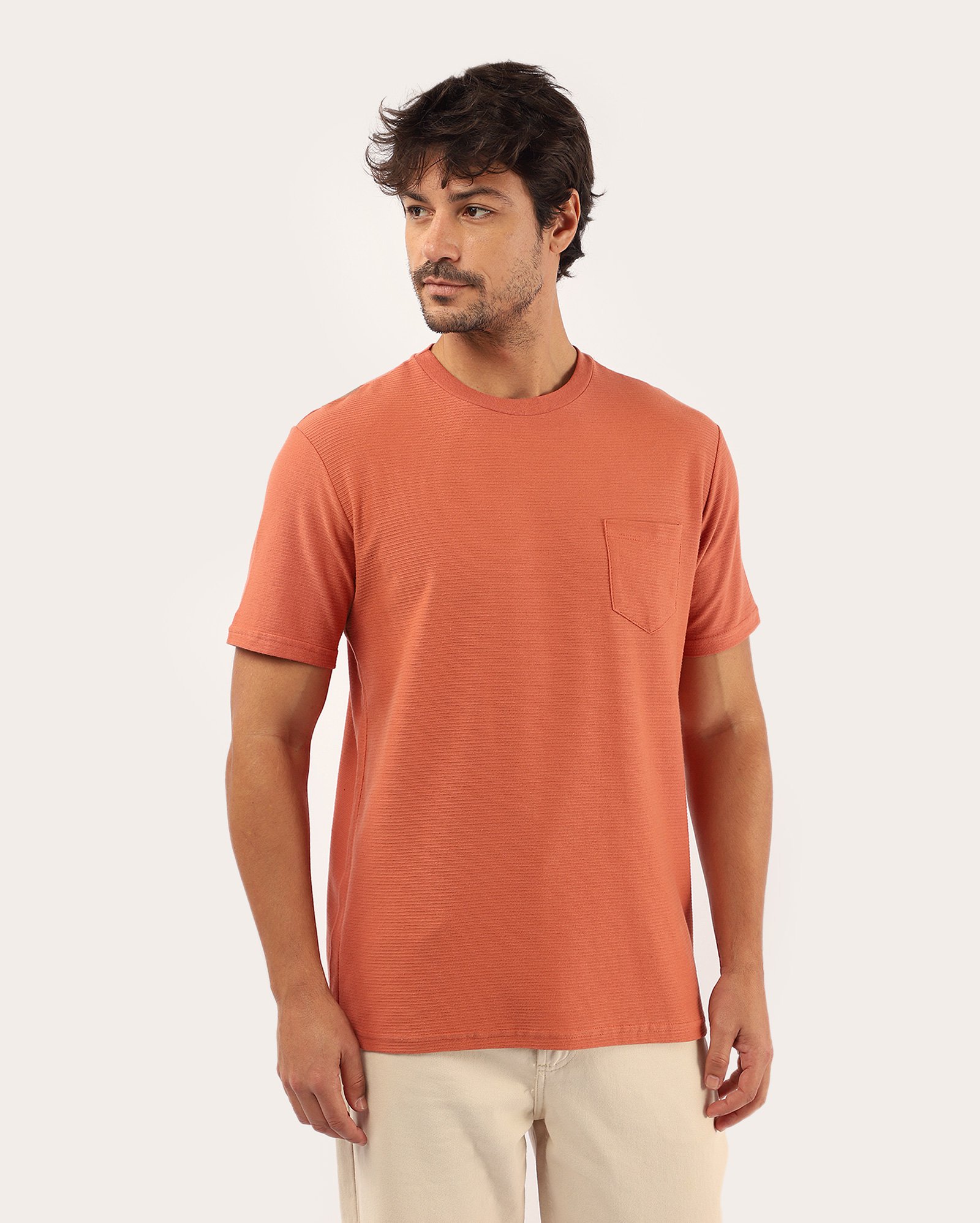 Camiseta masculina regular texturizada laranja