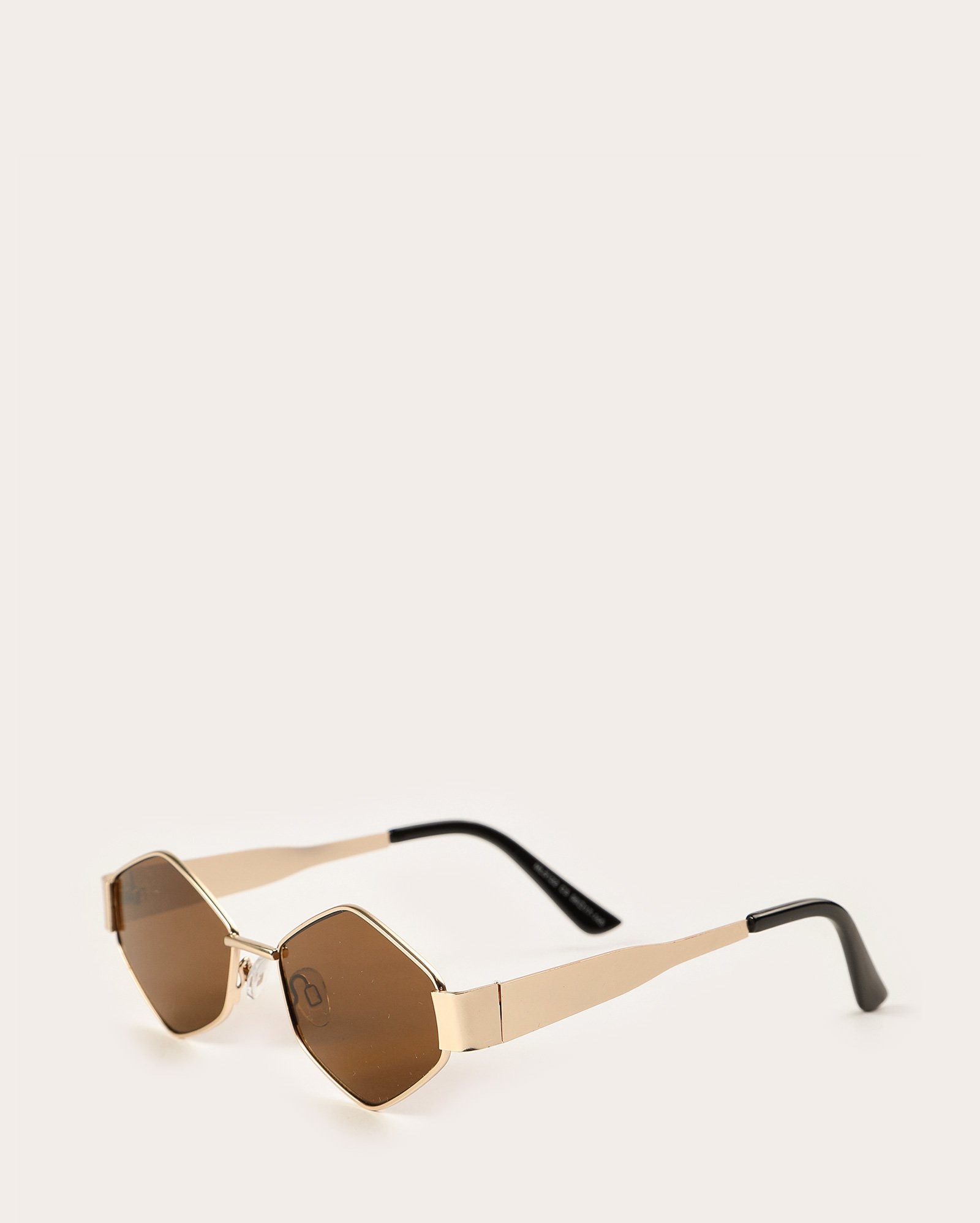 Óculos de sol feminino hexagonal em metal - dourado
