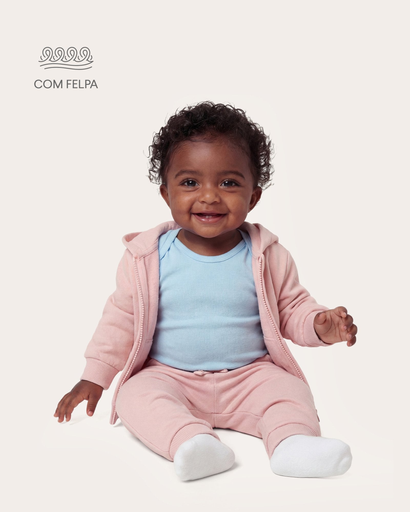 Blusa de moletom bebê com felpa - Rosa Claro