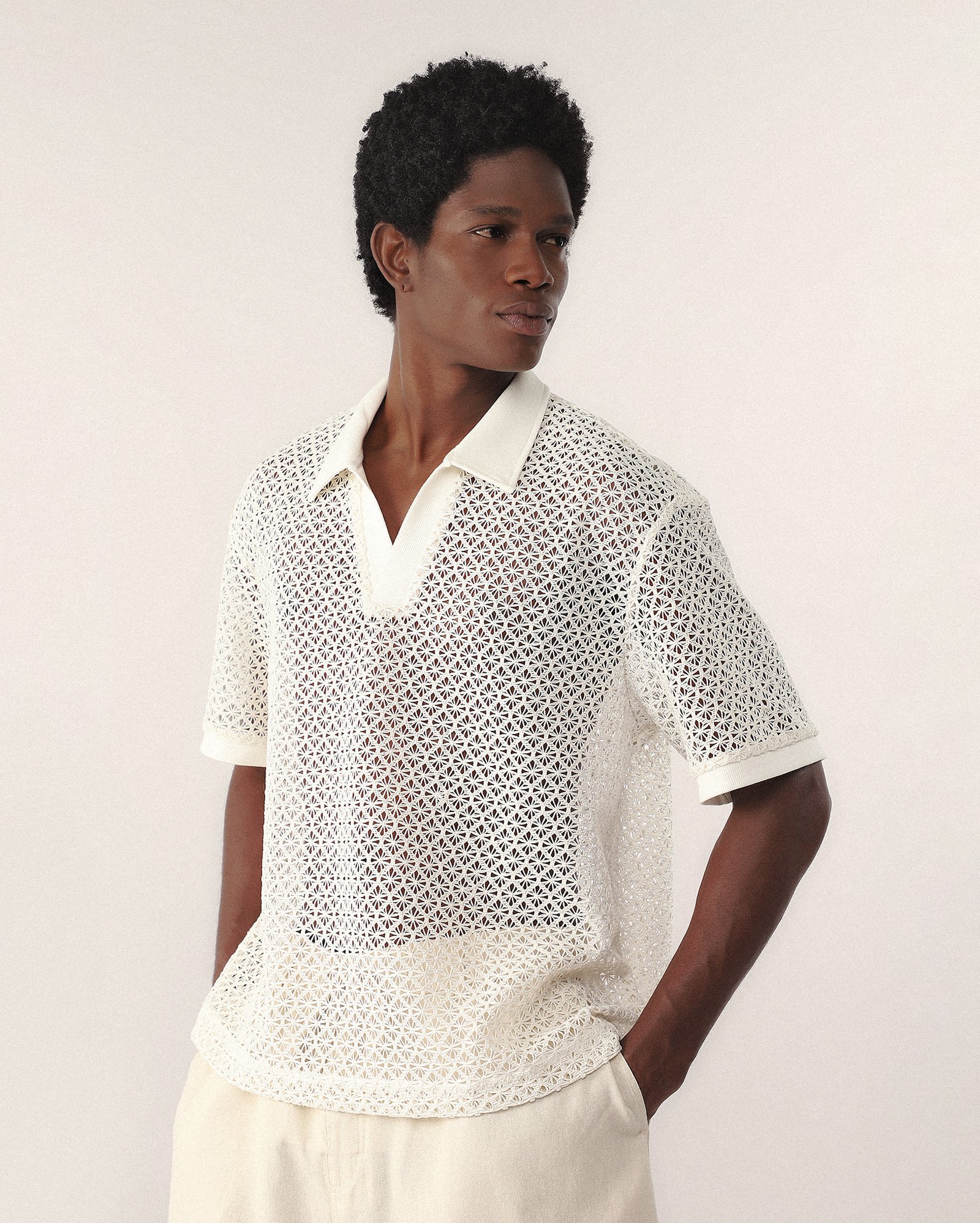 Polo boxy em crochê Helô Rocha - Off-white