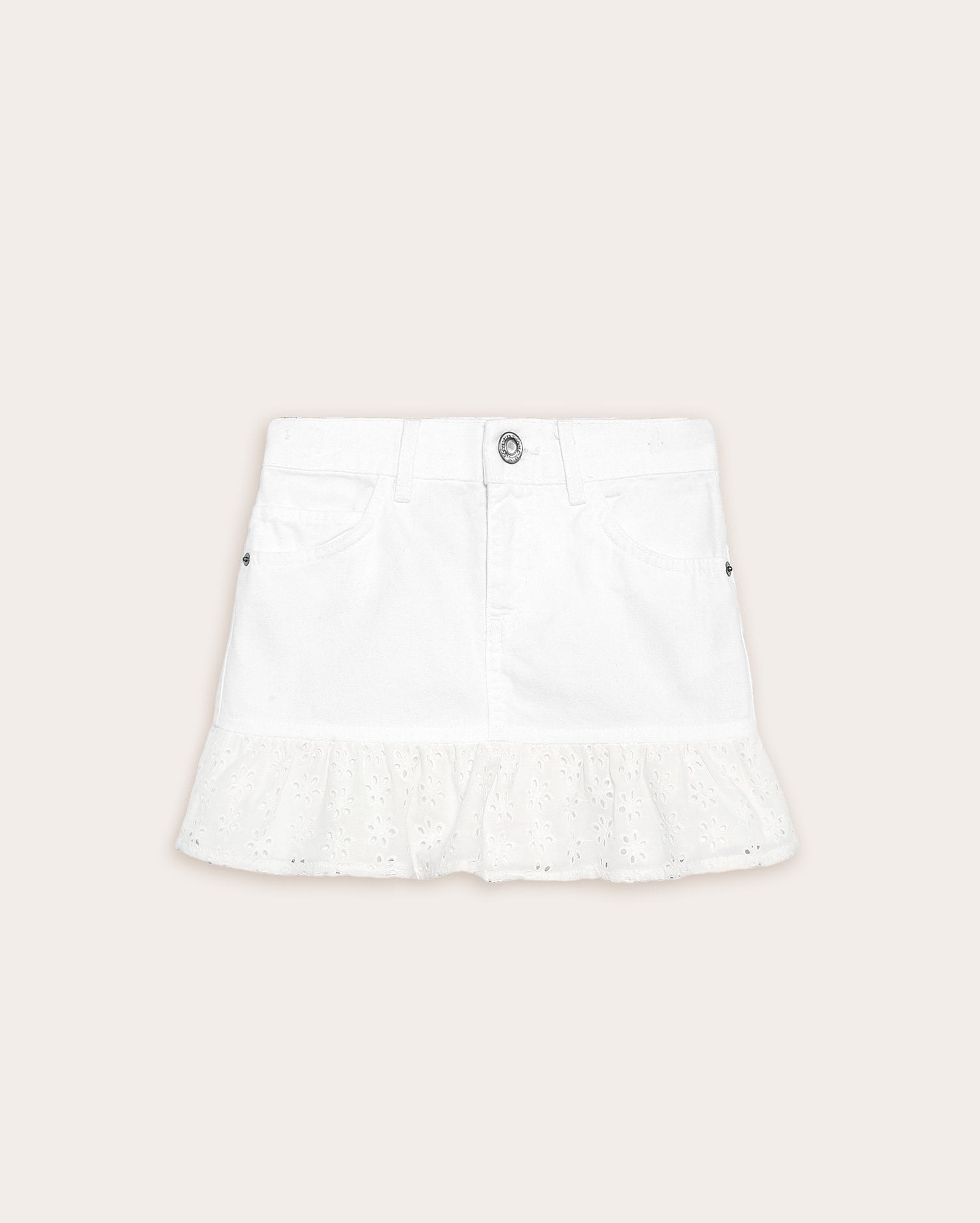 Saia sarja infantil com babados laise 4-10A - branca