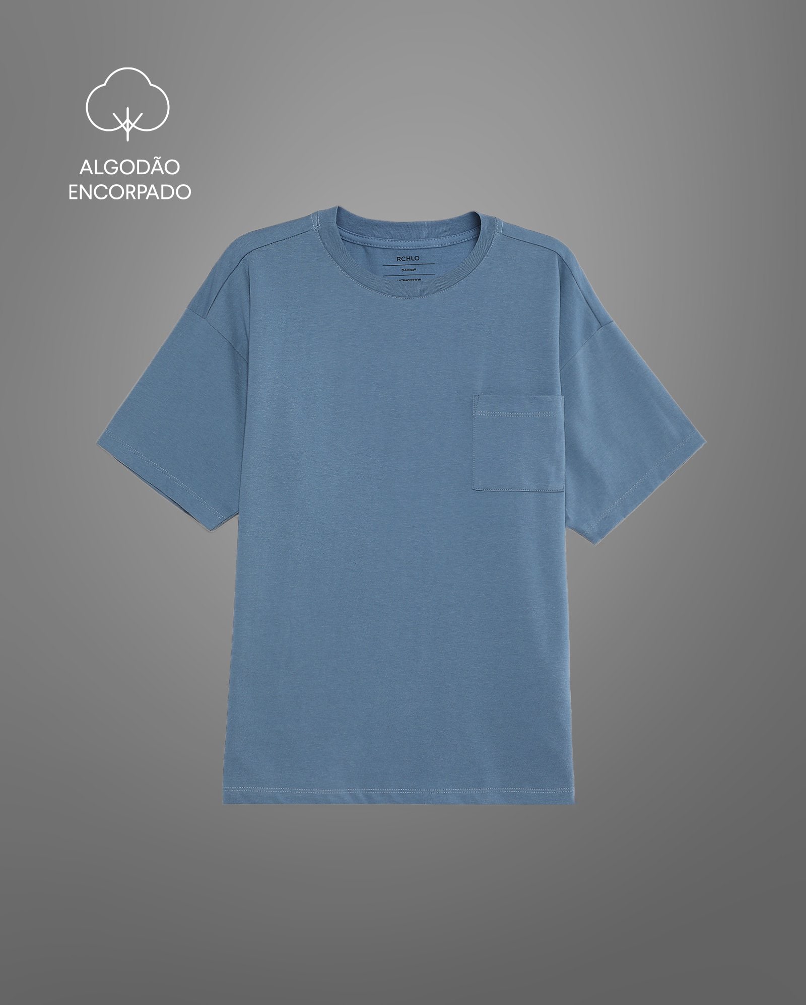 Camiseta juvenil oversized UltraCotton com bolso - azul