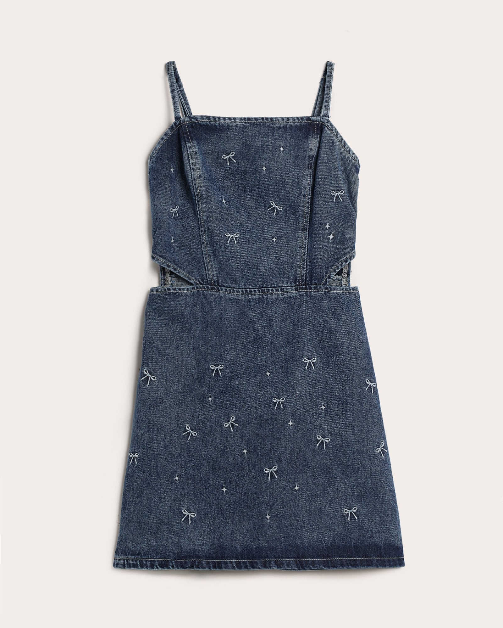Vestido jeans infantil bordado 10-16 – denim médio