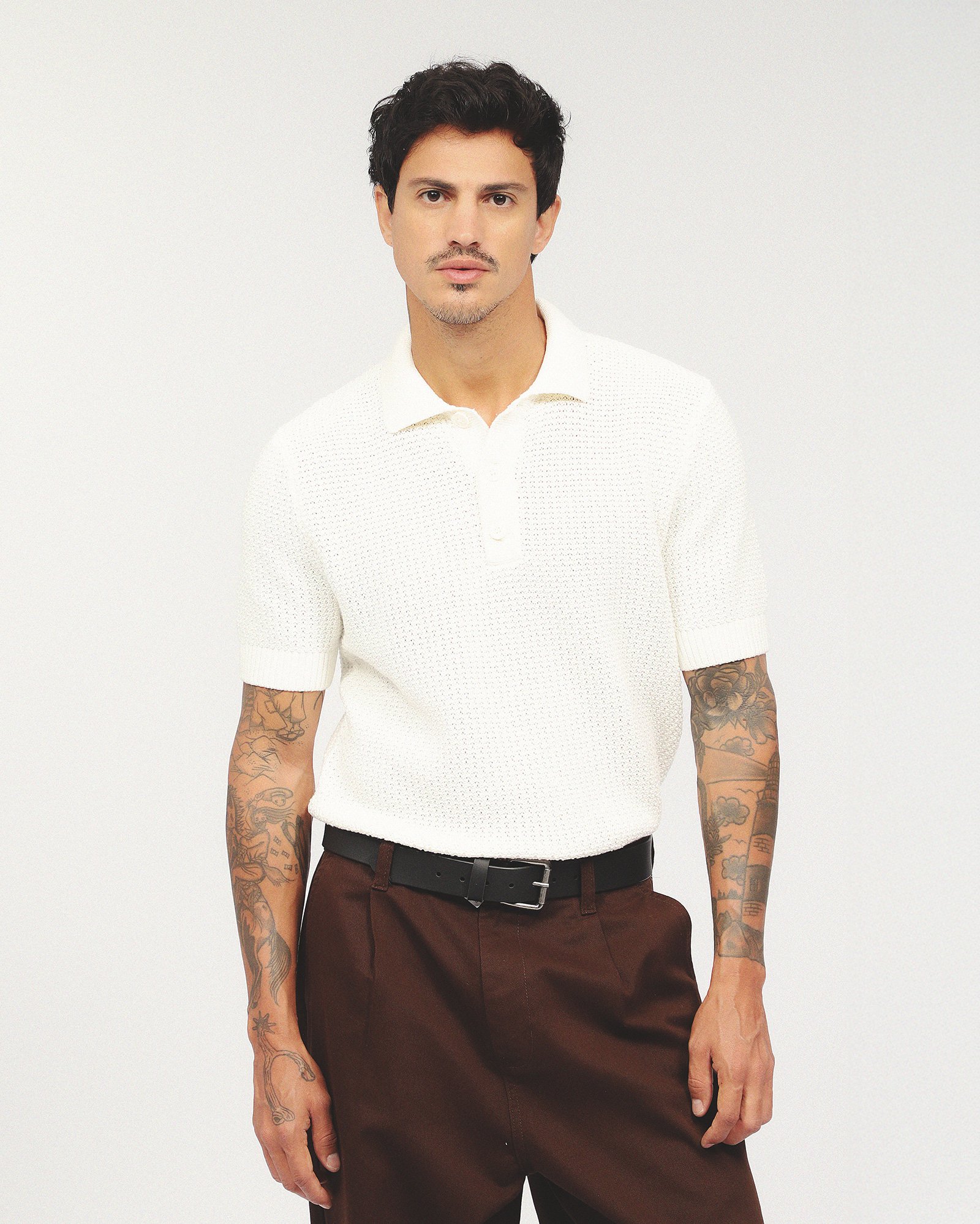 Polo masculina regular tricot - branca