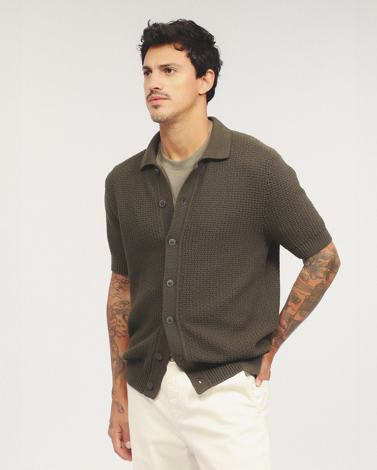 Camisa masculina regular tricot - cinza