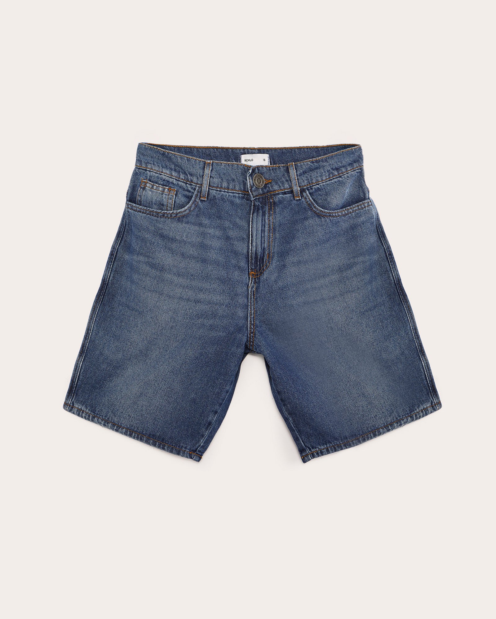 Bermuda jeans juvenil reta - denim médio