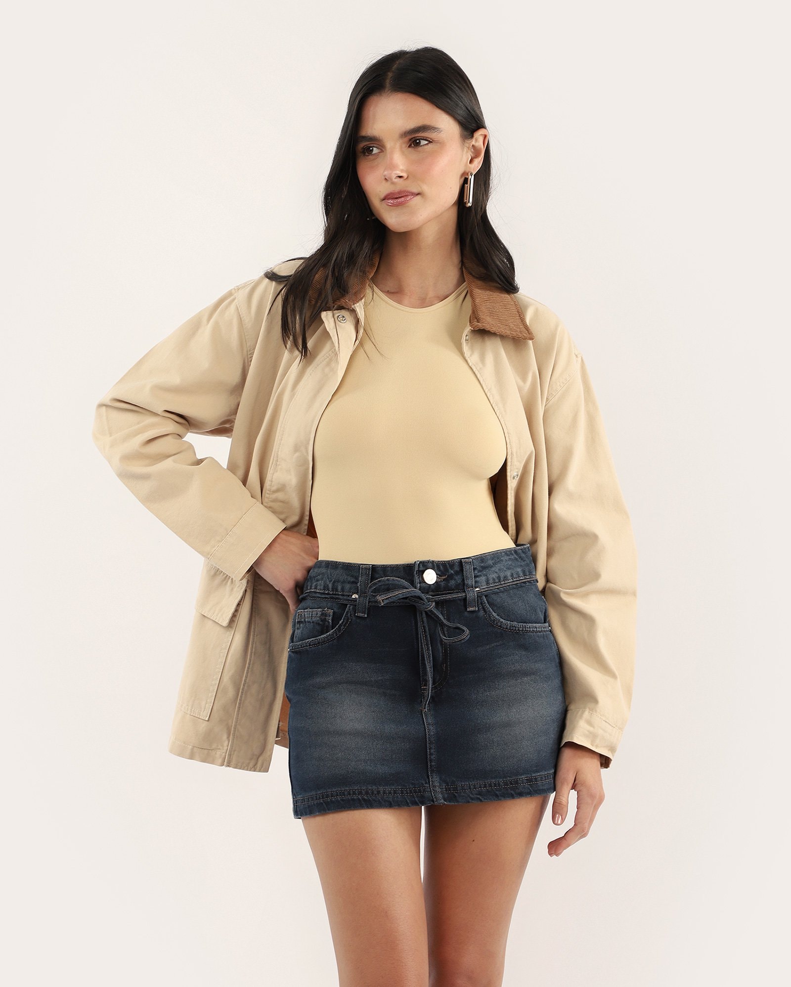 Mini saia jeans com amarração denim escuro | Pool Jeans