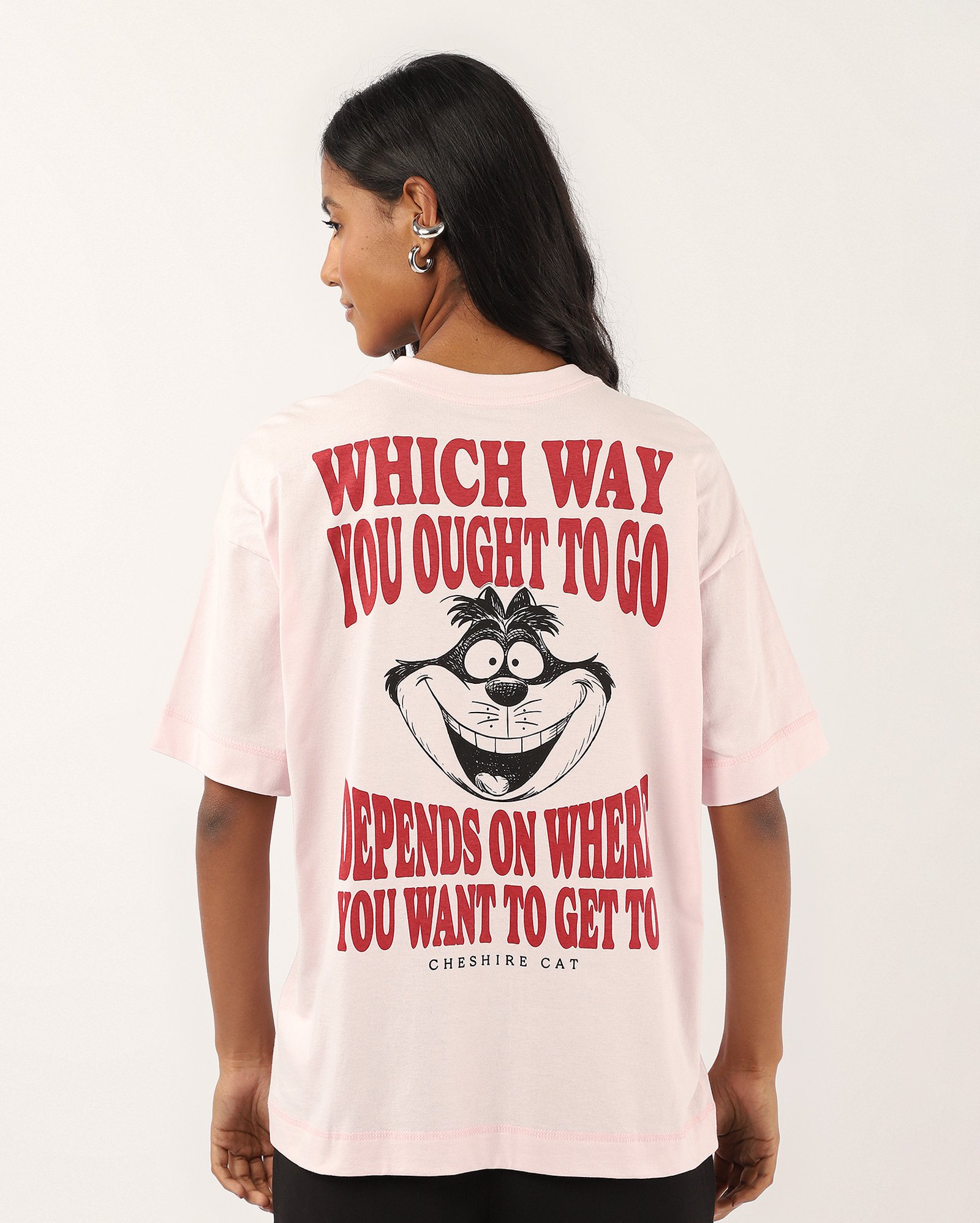 Camiseta feminina oversized Gato Risonho rosa | Disney
