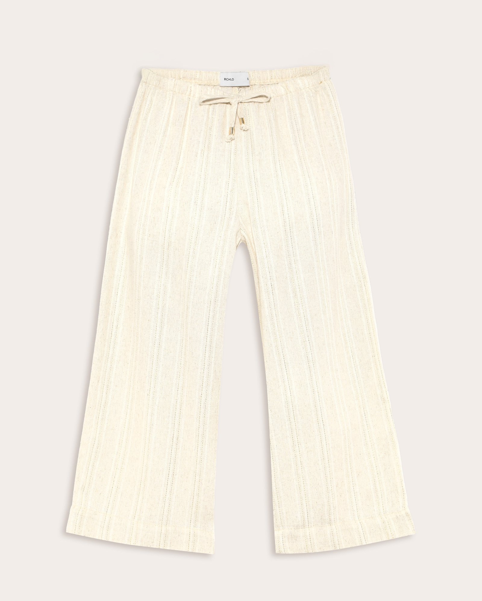 Calça infantil wide leg em viscolinho fios metalizados 4-10A - bege