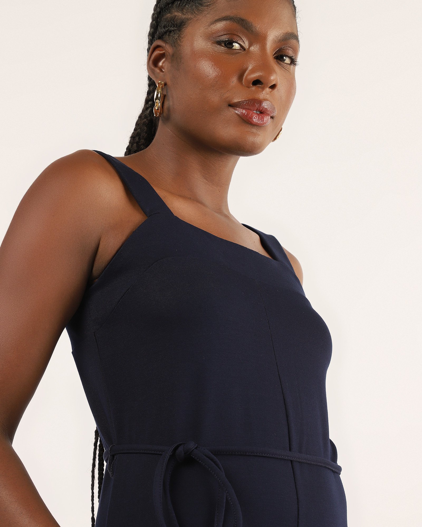 Macacão feminino Angela com viscose e amarração - azul