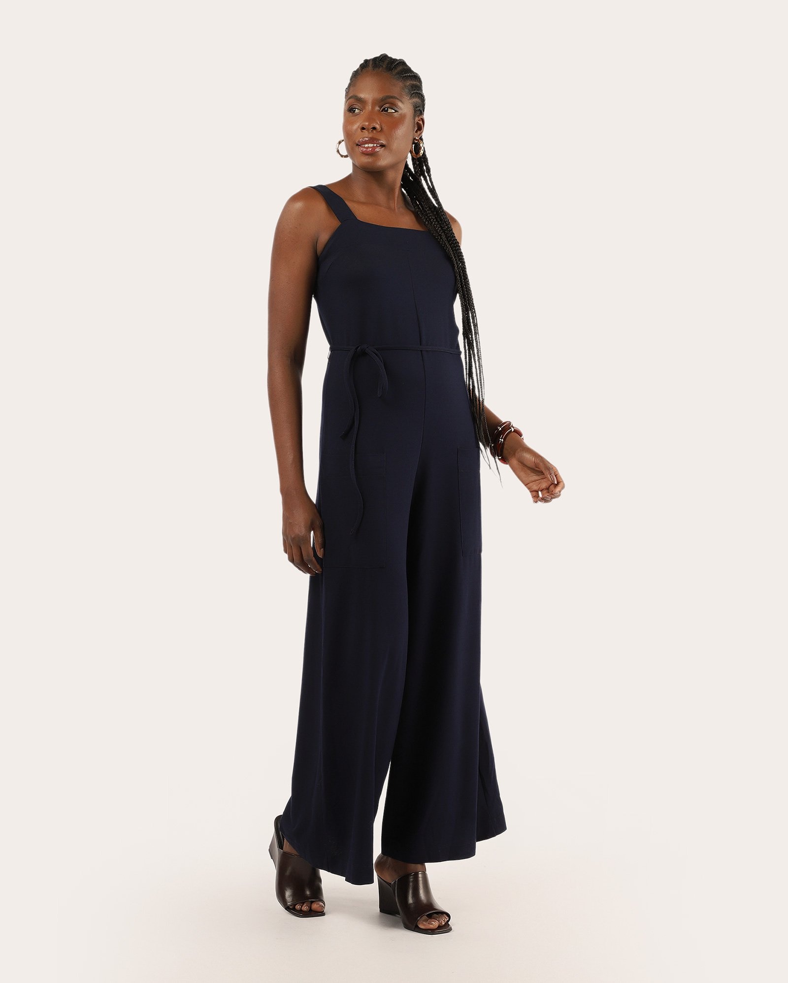 Macacão feminino Angela com viscose e amarração - azul