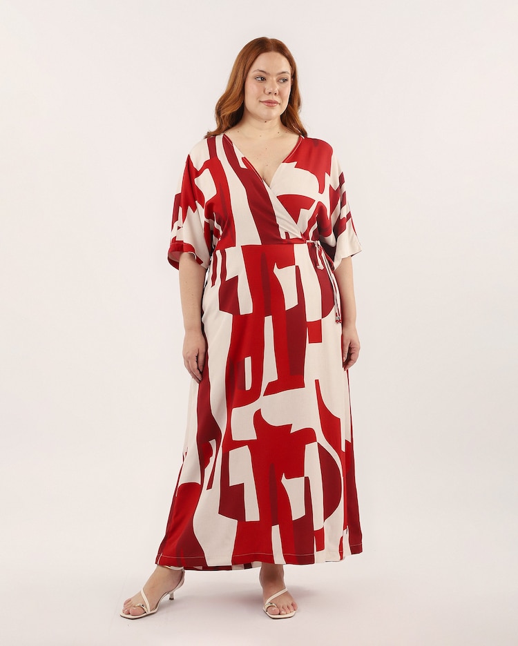 Vestido longo plus size evasê estampado decote v multicor Riachuelo