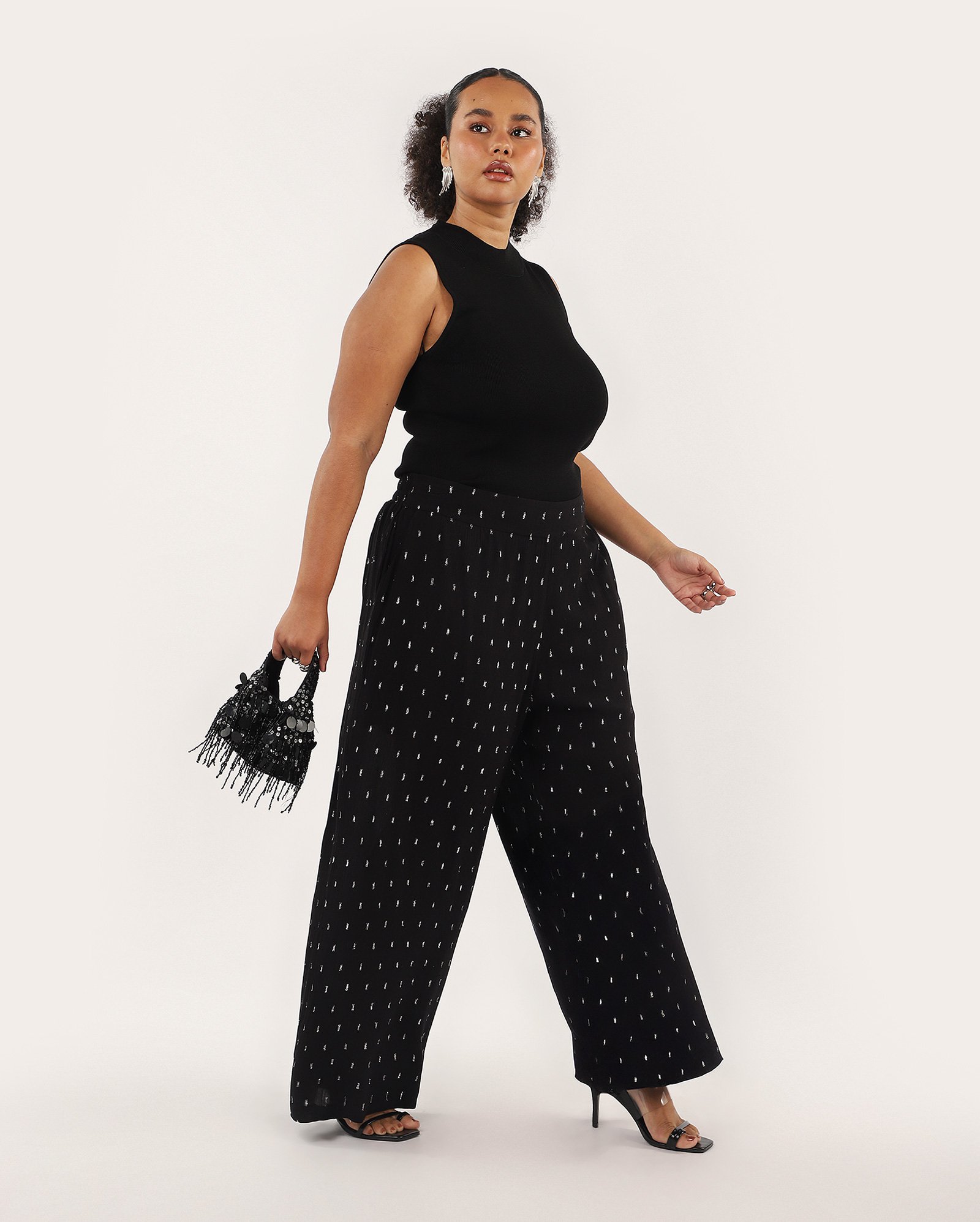 Calça plus size feminina viscose pantalona - preta