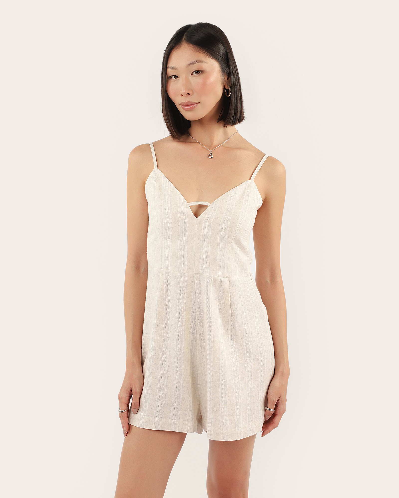 Macaquinho feminino viscolinho listrado Tiana -  off-white