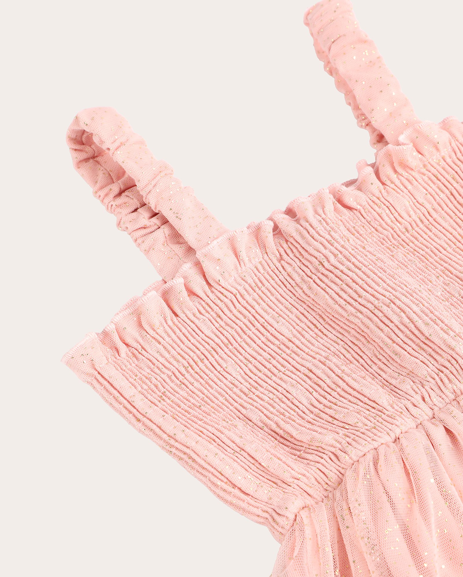 Vestido longo infantil de tule com brilho e lastex - rosa