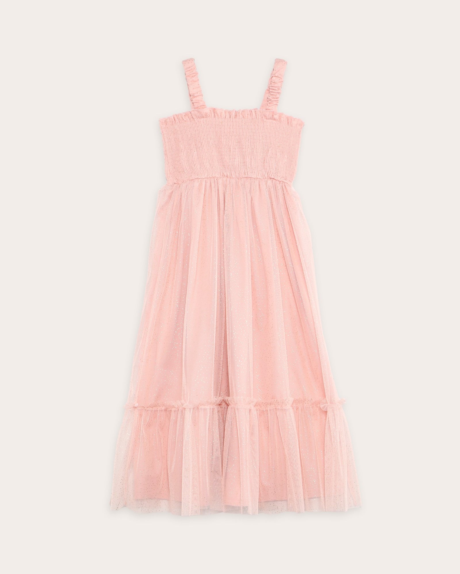 Vestido longo infantil de tule com brilho e lastex - rosa