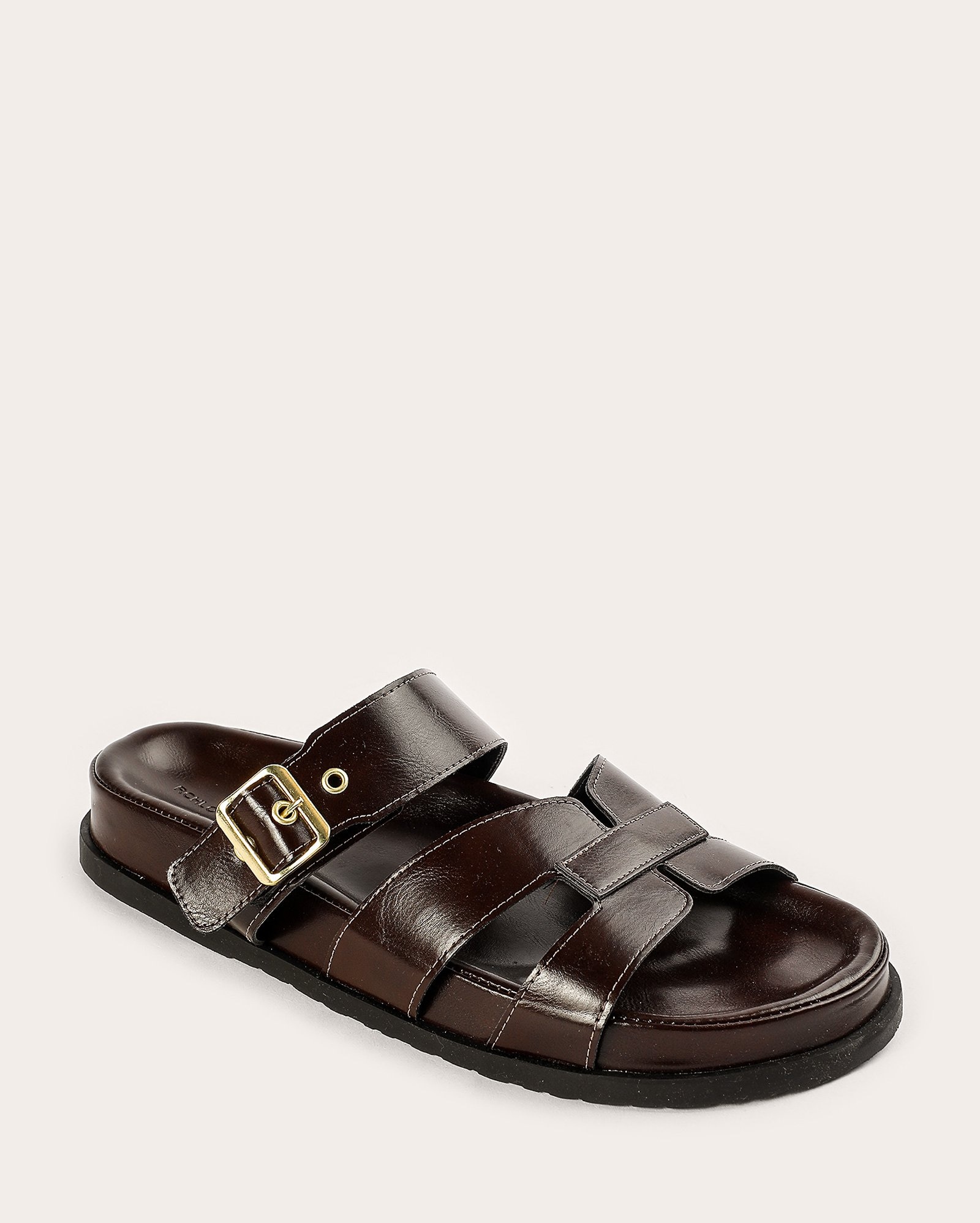 Sandália rasteira feminina flatform com tiras e fivela marrom