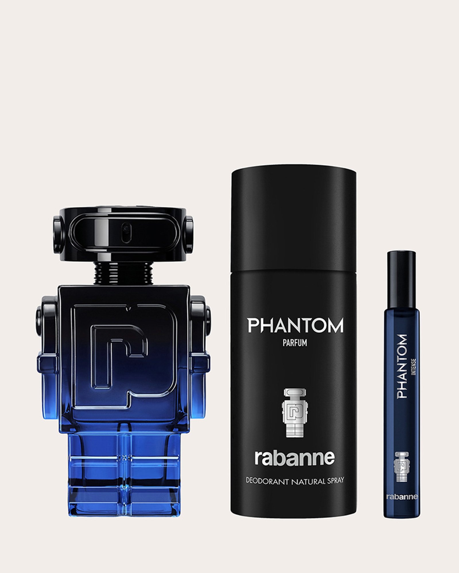 Kit perfume masculino Phantom Intense EDP 100ml + desodorante 150ml + travel size 10ml | Rabanne