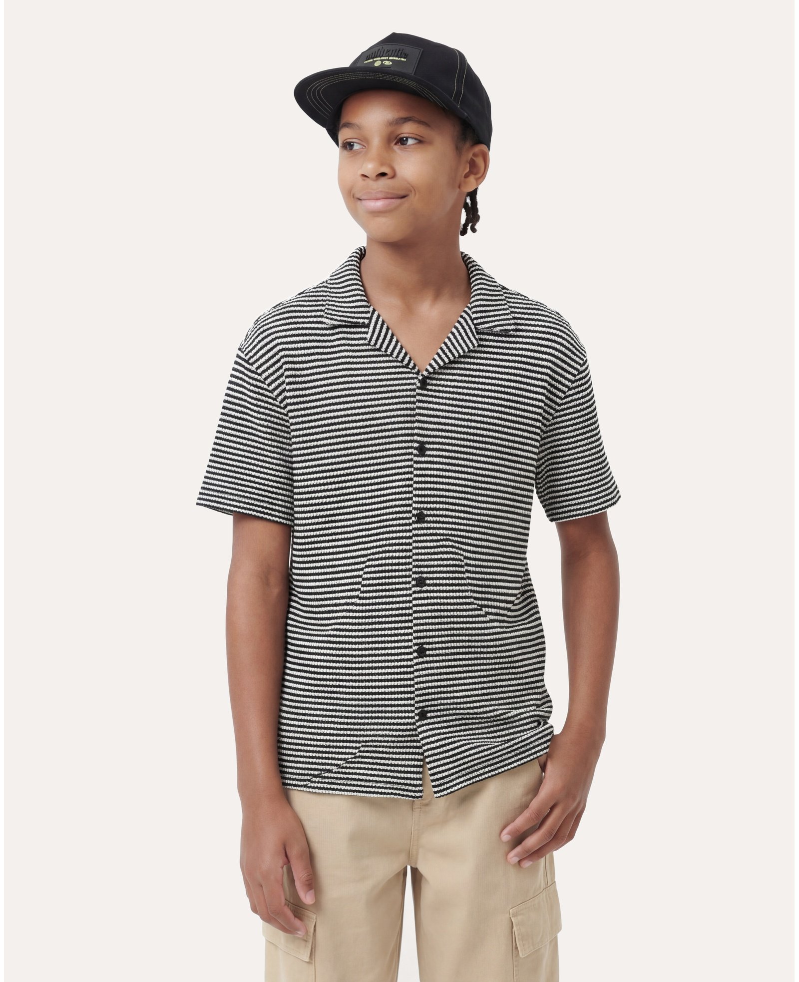 Camisa juvenil bowling texturizada listrada - preta