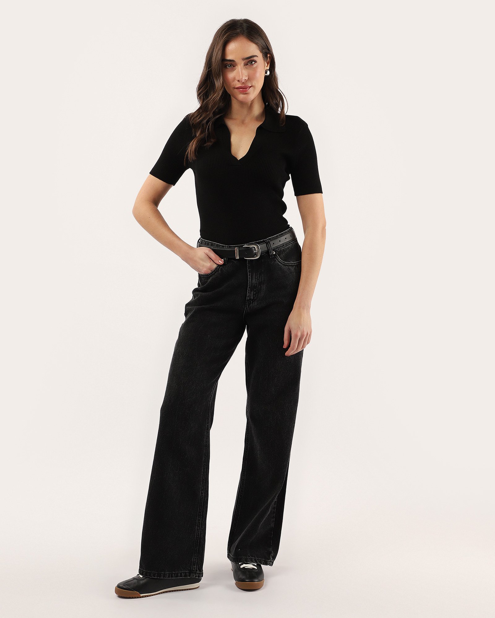 Calça black jeans feminina wide slim cintura média | Pool Jeans