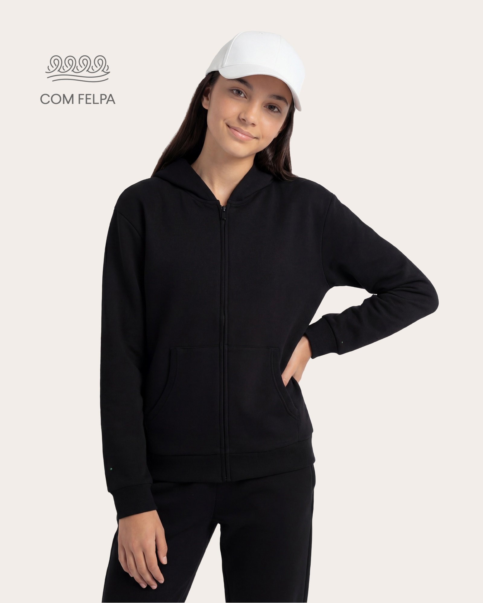 Blusa de moletom infantil com felpa 6-14A - Preto
