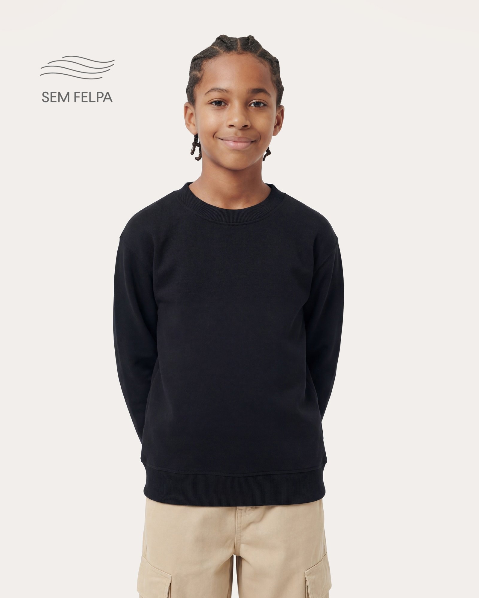 Blusa de moletom infantil sem felpa básico 6-14A - Azul Escuro
