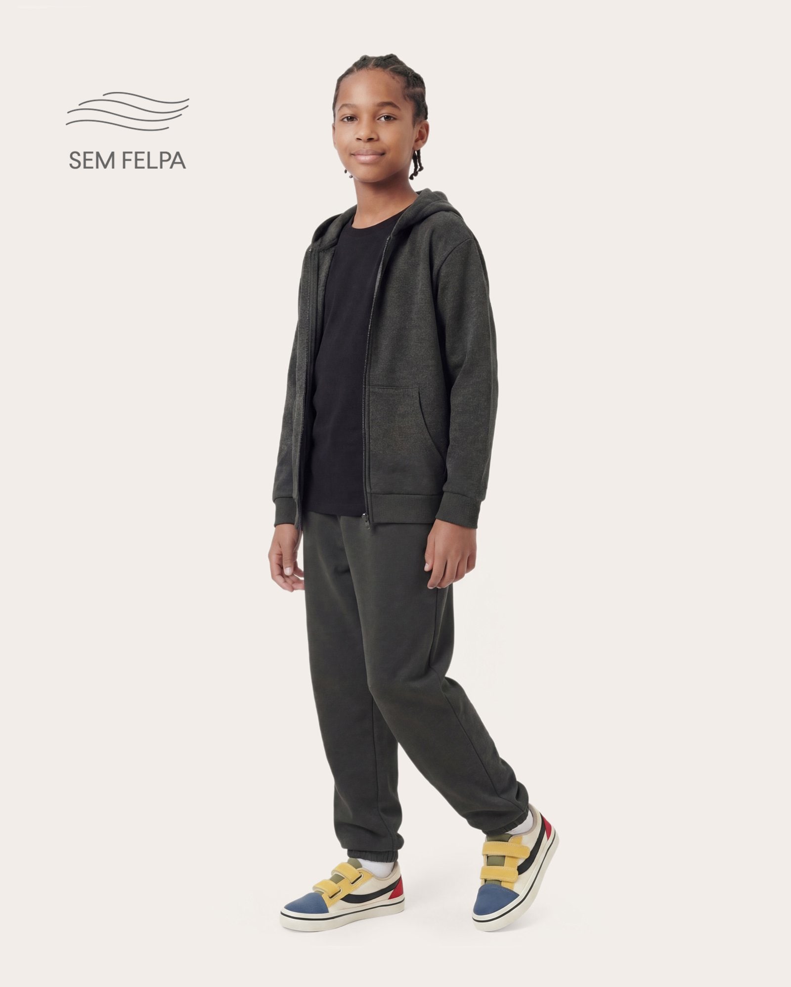 Calça de moletom infantil jogger sem felpa 6-14A - Cinza Escuro Mescla