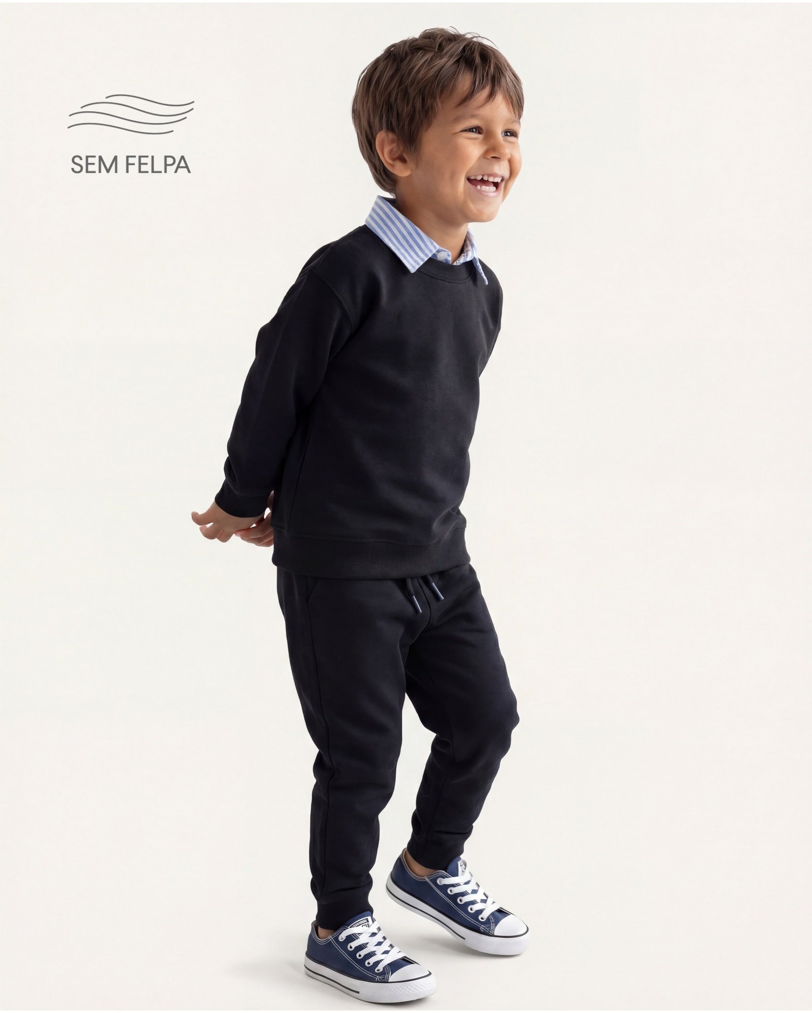 Blusa de moletom infantil sem felpa 1-6A - Azul Escuro