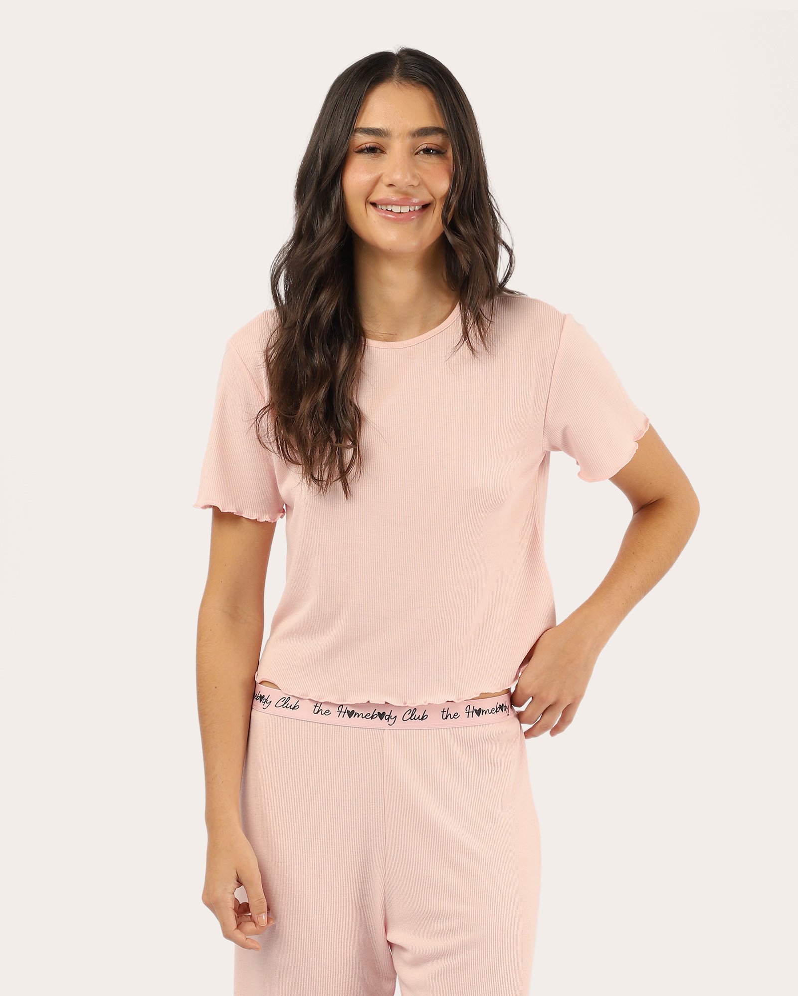 Pijama feminino longo canelado ripple - rosa