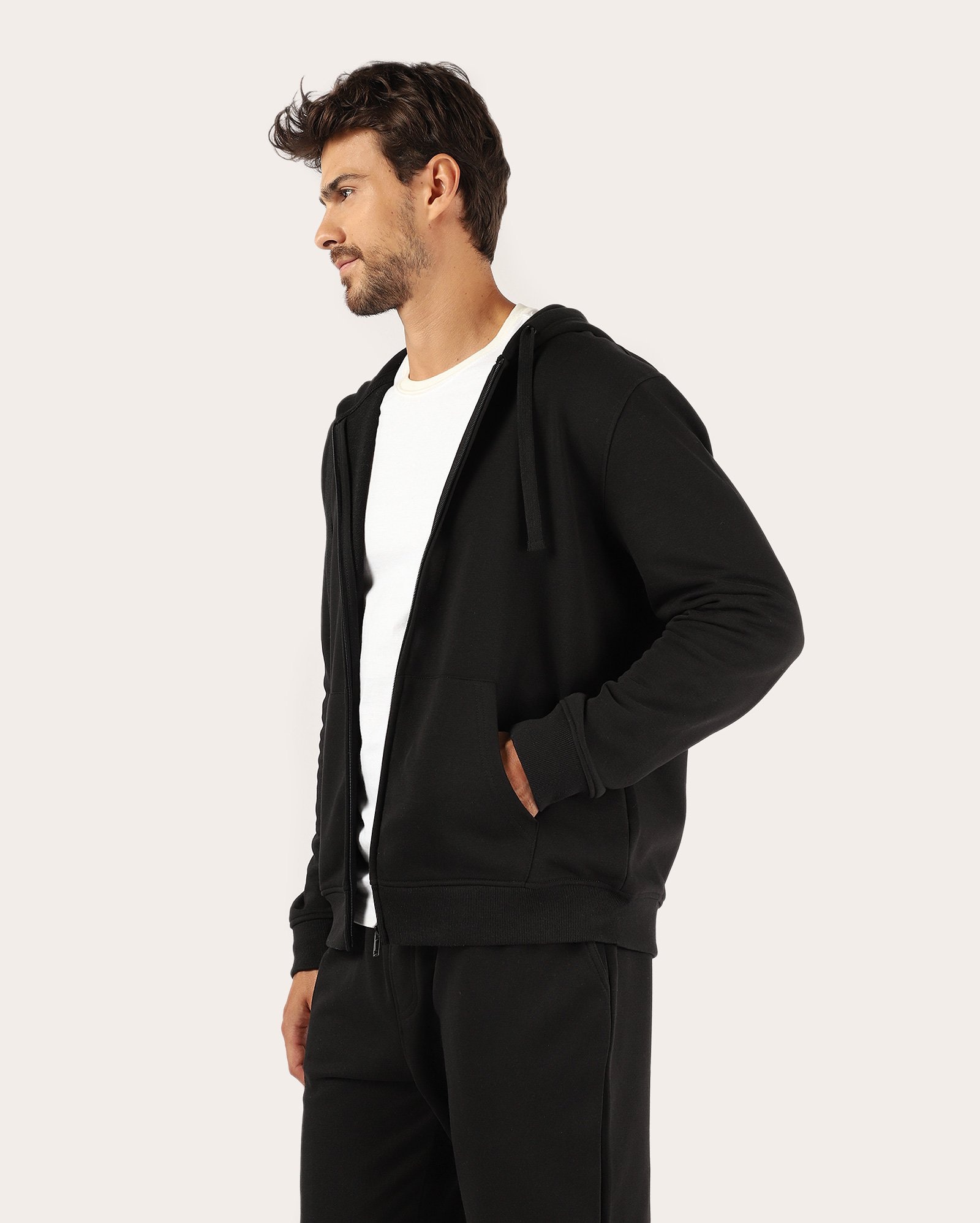 Jaqueta de moletom masculina com capuz - Preto