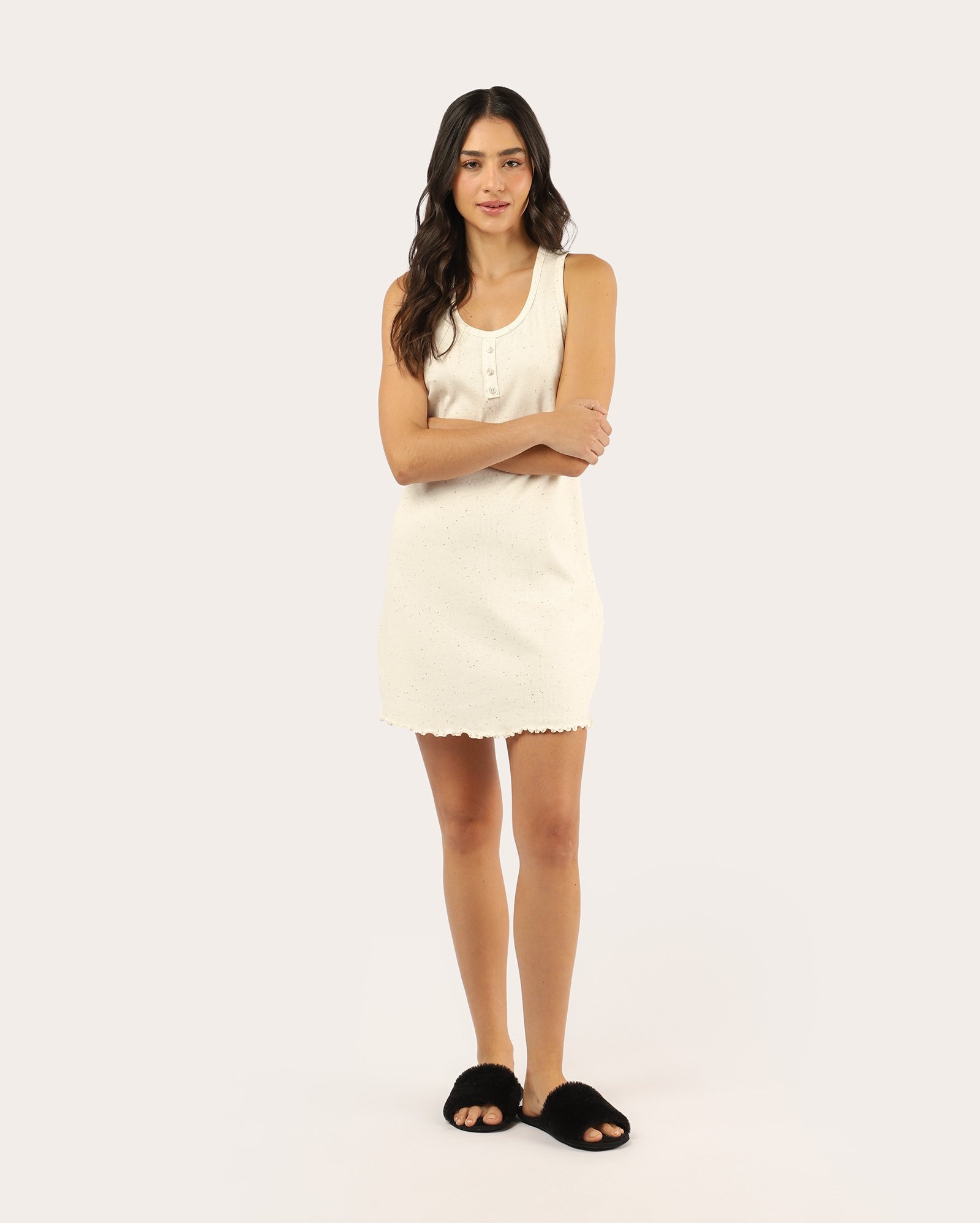 Camisola malha botonê canelado - off-white