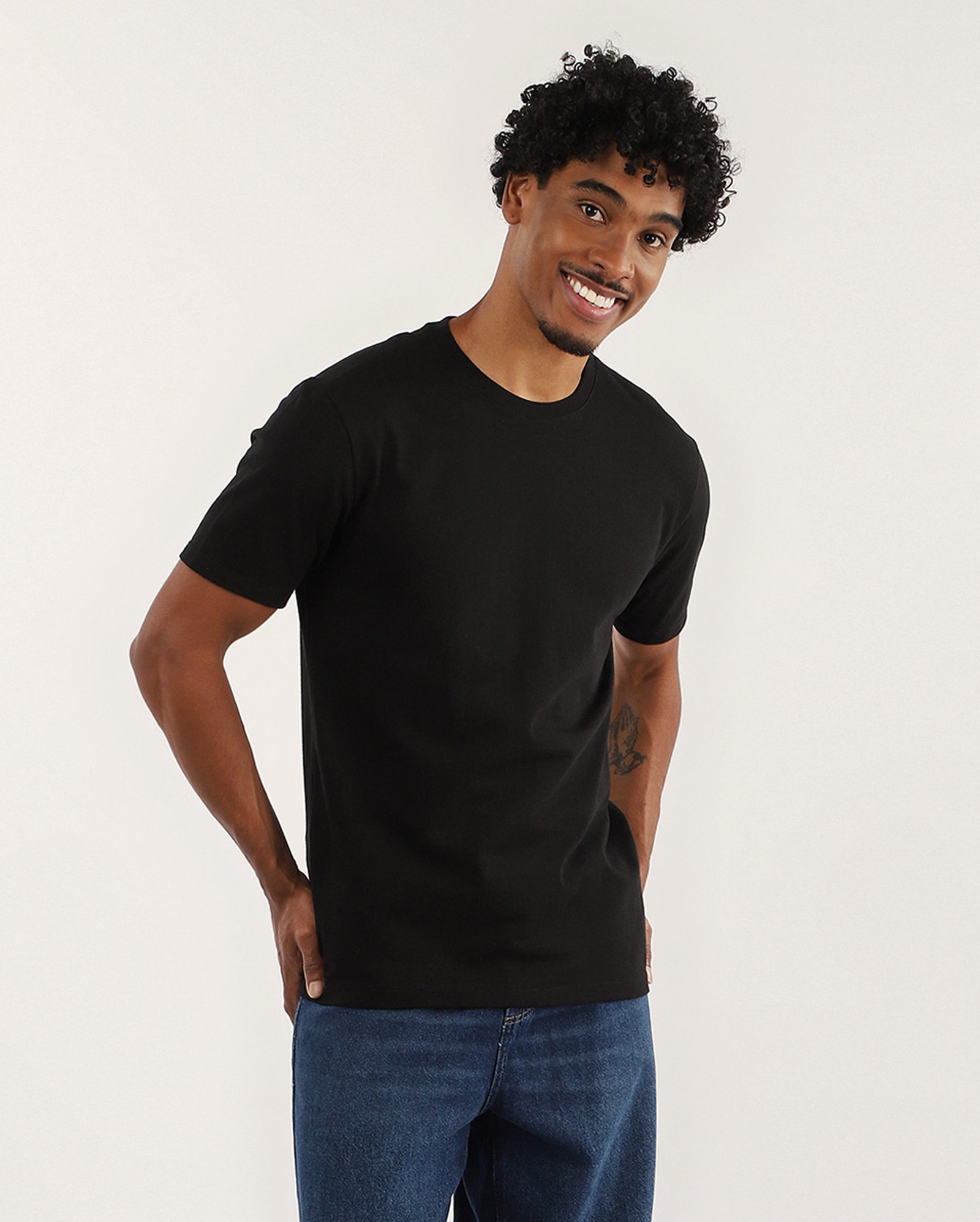 Camiseta masculina regular texturizada preta