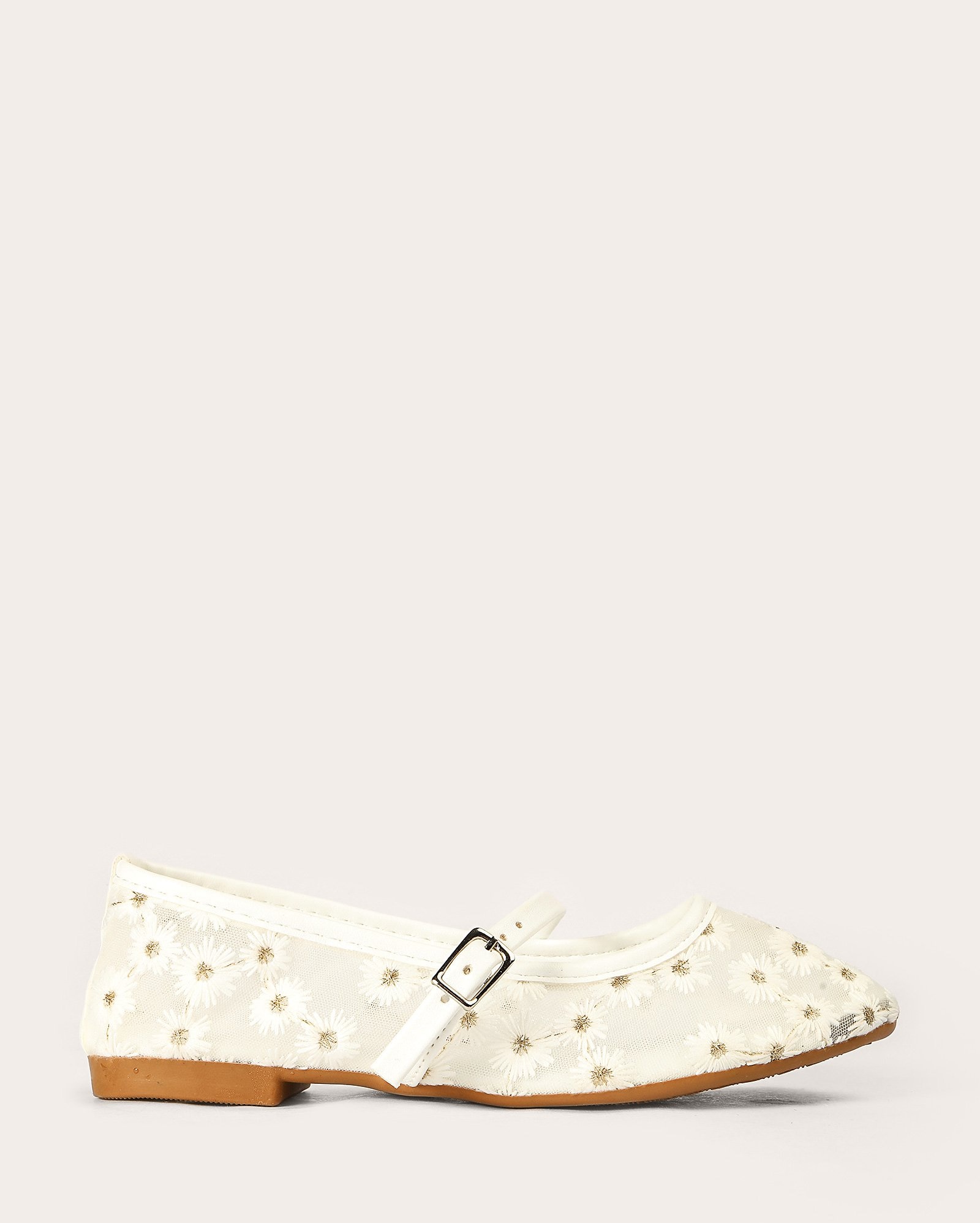 Sapatilha infantil de tule floral com fivela branca