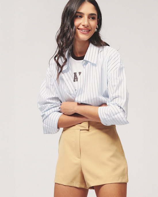 Camisa feminina risca de giz - Azul Claro