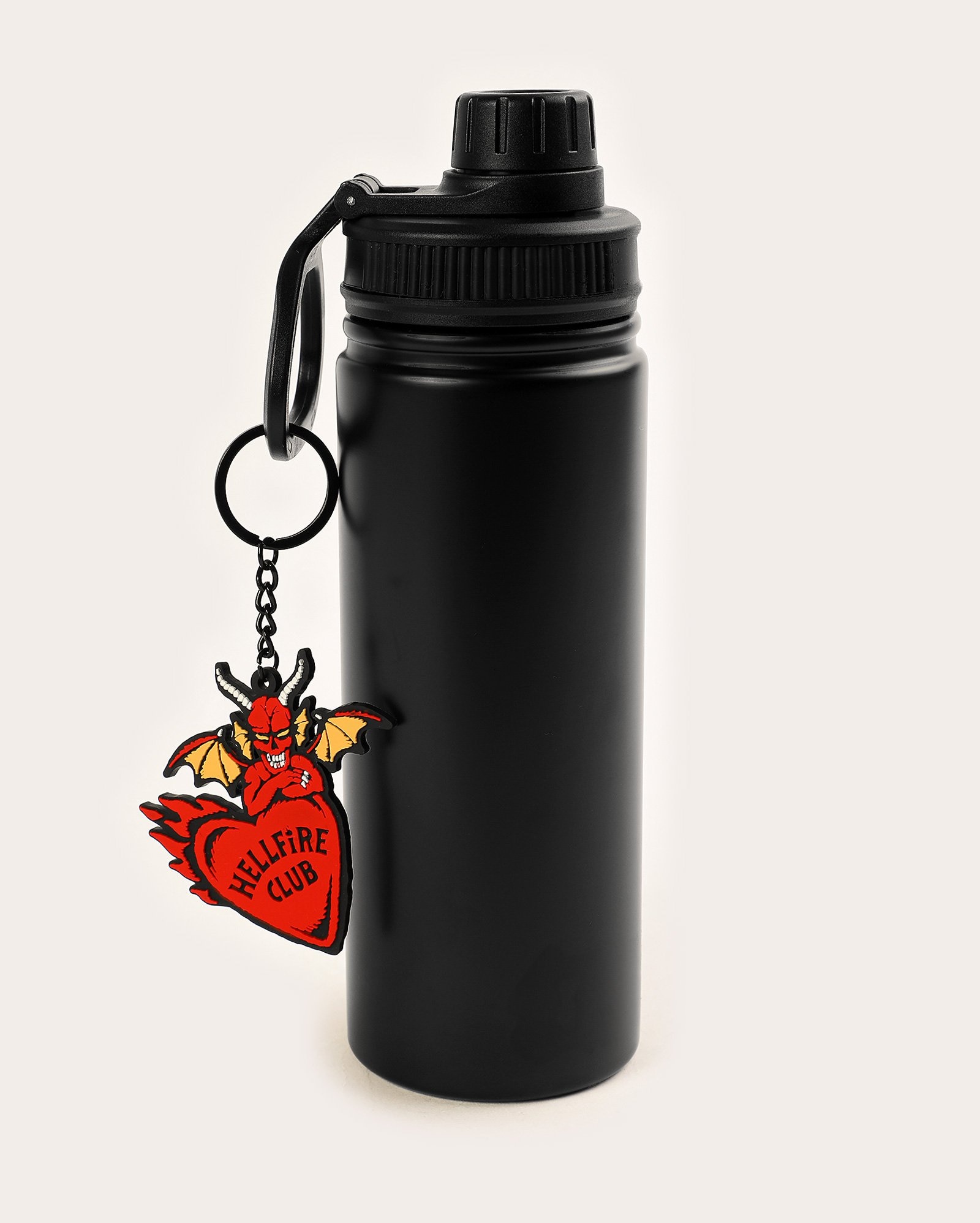 Garrafa squeeze de metal 750ml + chaveiro Stranger Things preta | Netflix