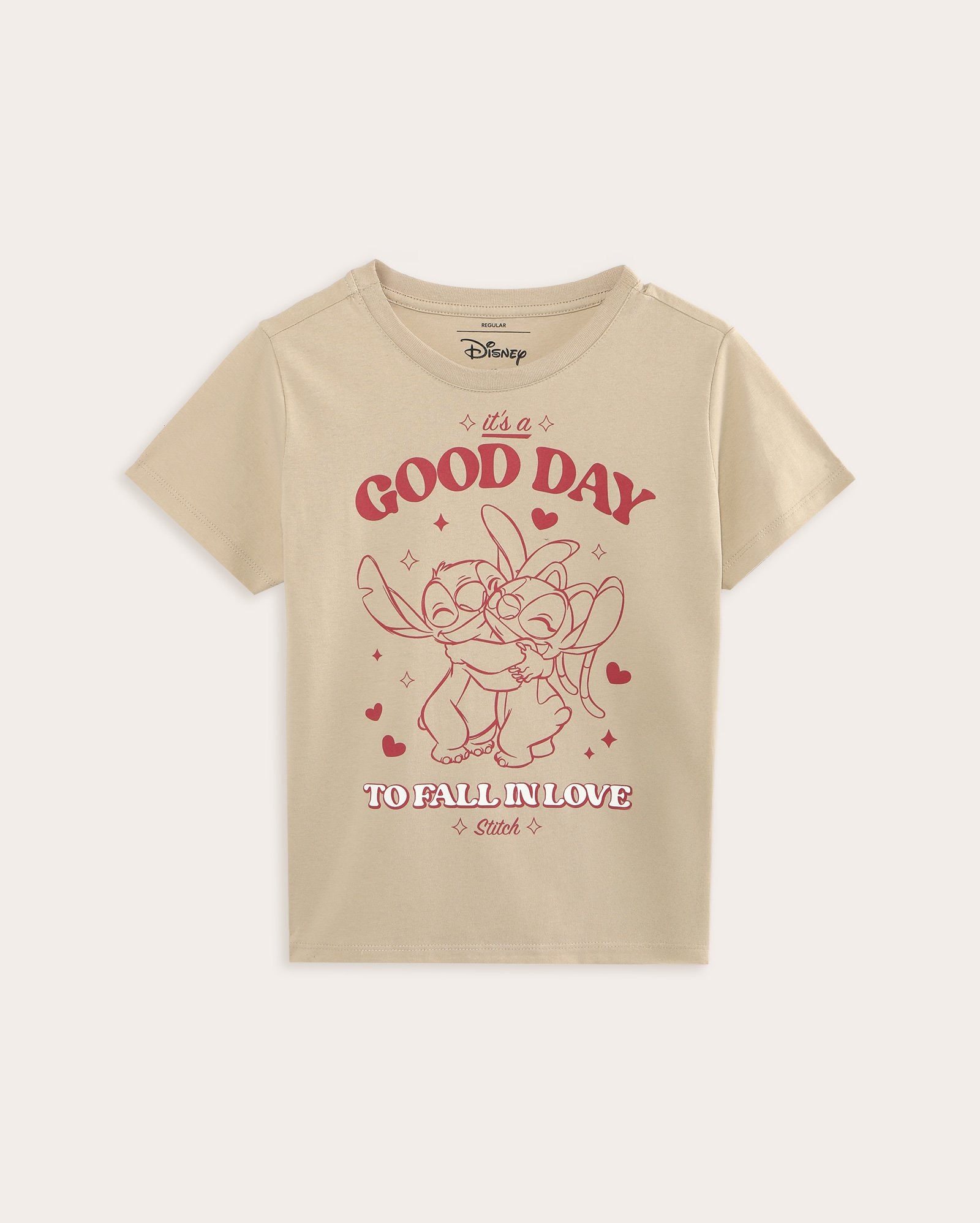 Camiseta juvenil Angel e Stitch - bege | Disney