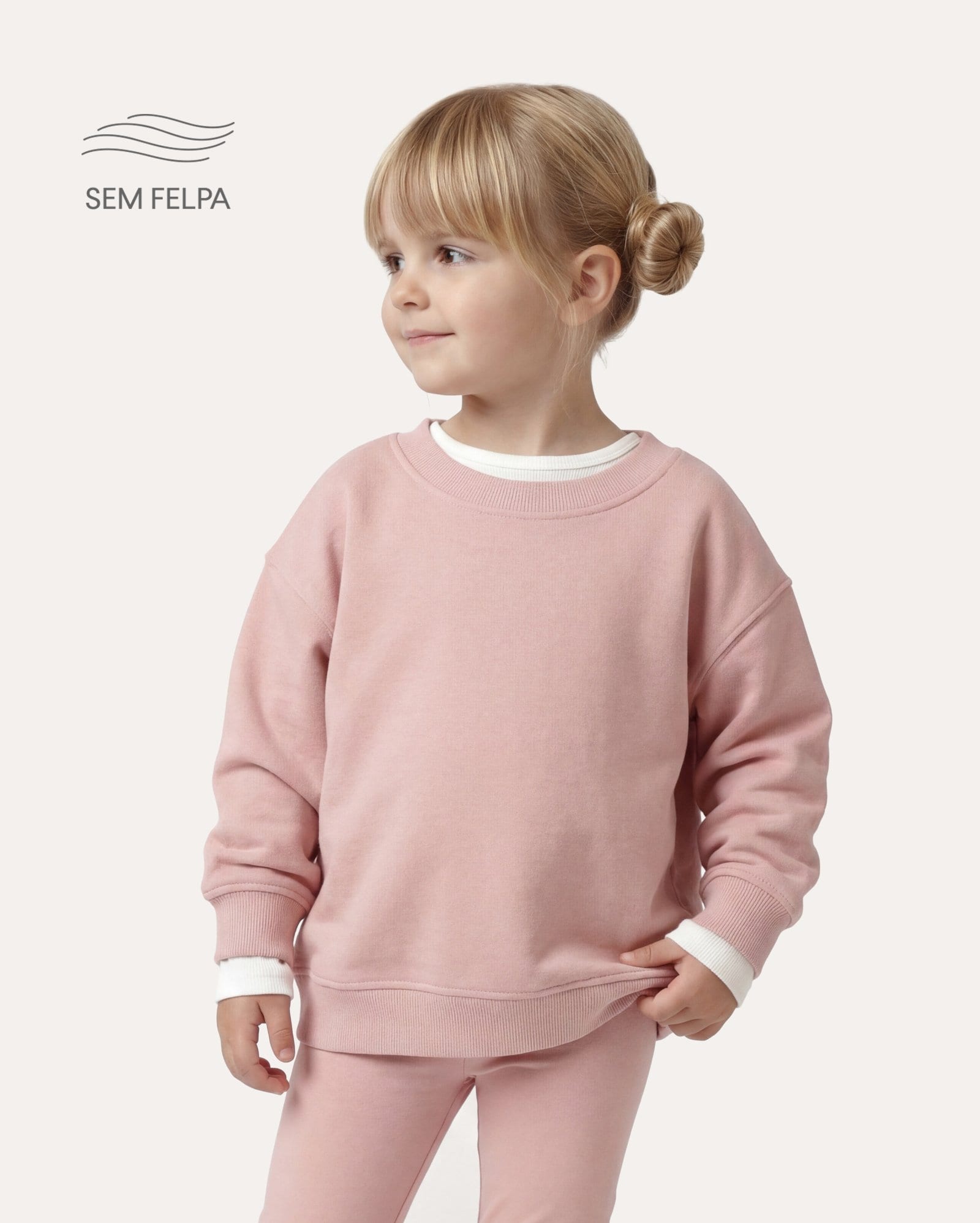 Blusa de moletom infantil sem felpa 1-6A - Rosa Claro