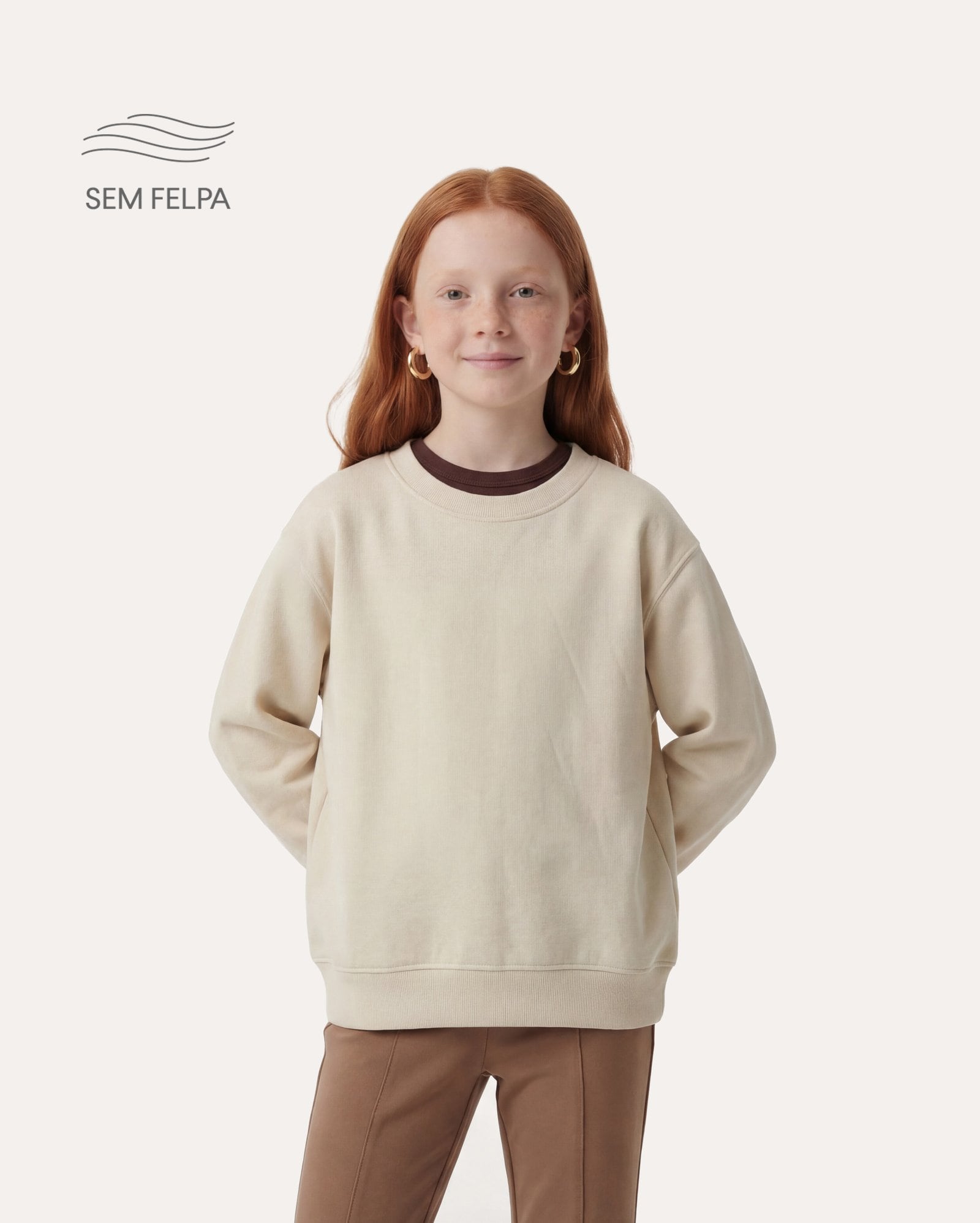 Blusa moletom infantil básica sem felpa 6-14A - Bege