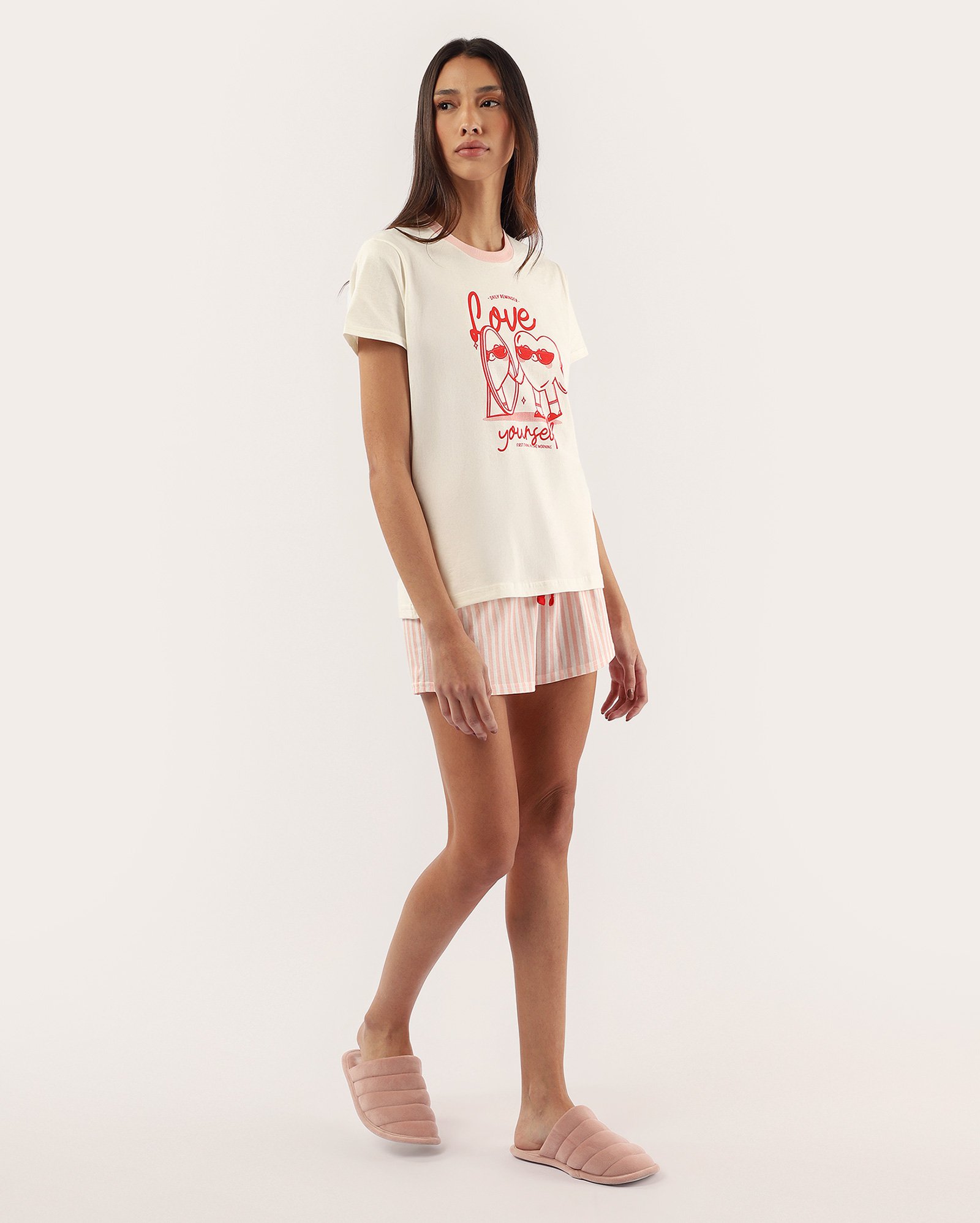 Pijama curto feminino love yourself multicor 